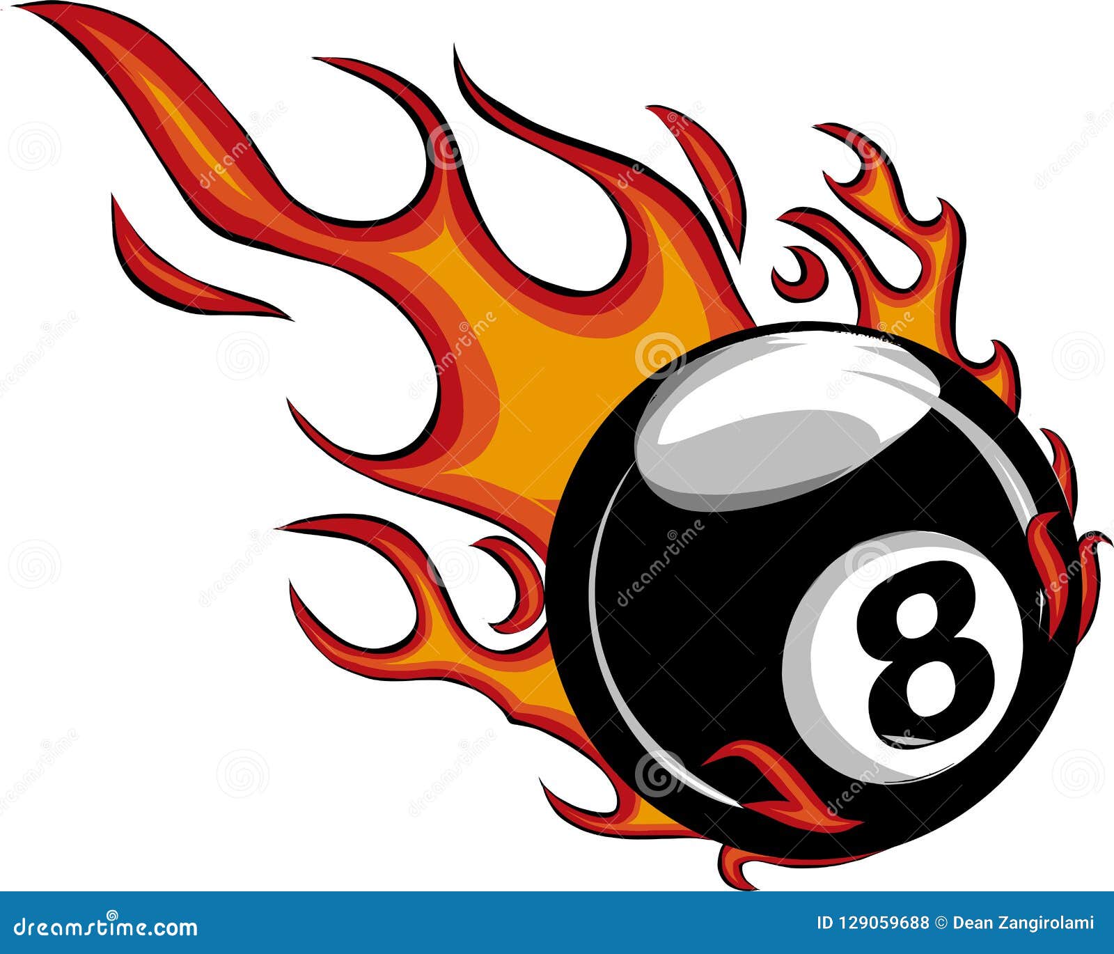 flaming billiards eight ball  cartoon burning with fire flames