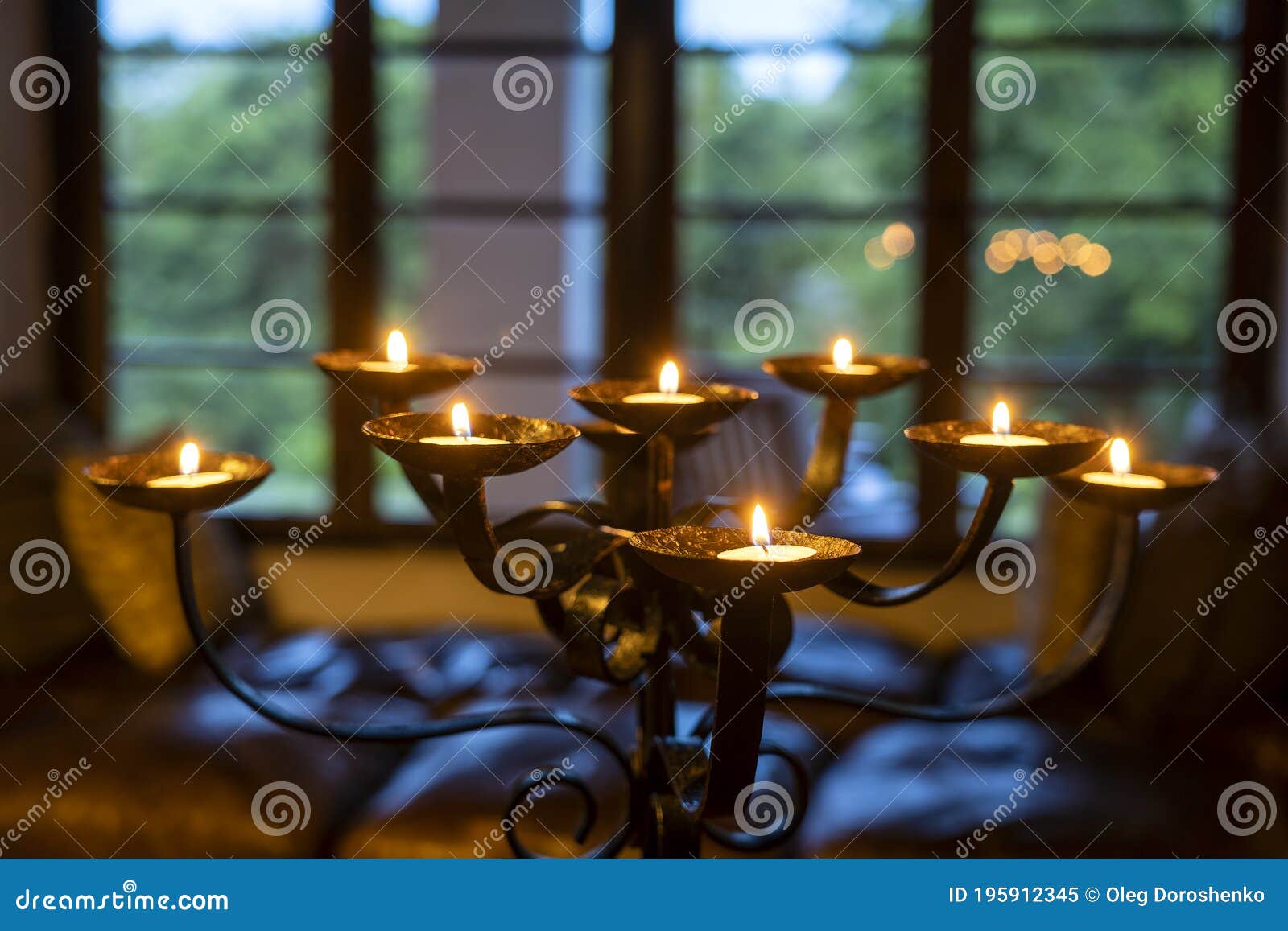 The Flaming Candles on a Candlestick. Close Up Stock Image Image of