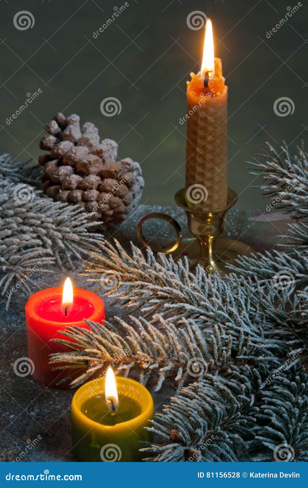 Flaming Candles with Christmas Twig Stock Photo Image of celebration