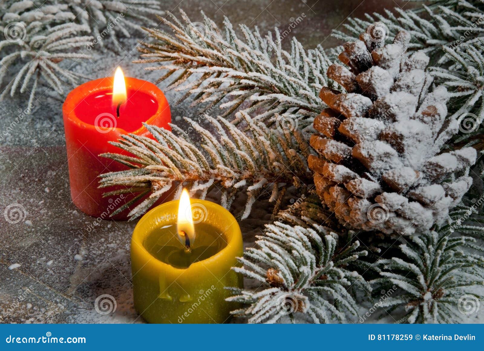 Flaming Candles with Christmas Twig Stock Image Image of burn, life
