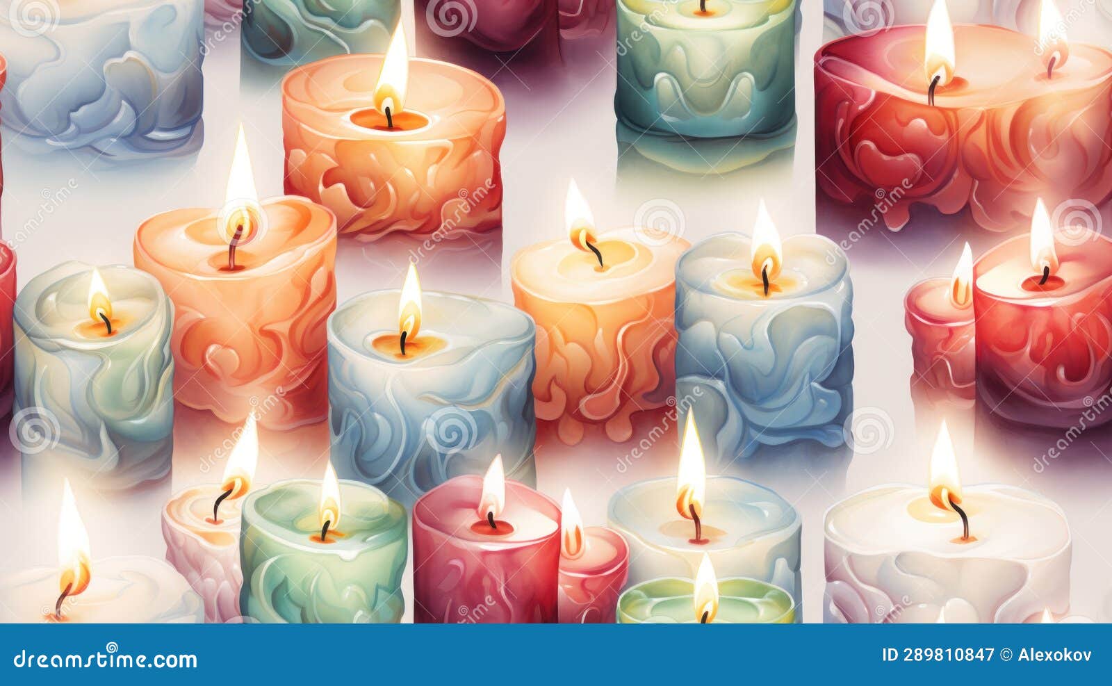 Flaming Candles Watercolor Seamless Pattern AI Generated Stock