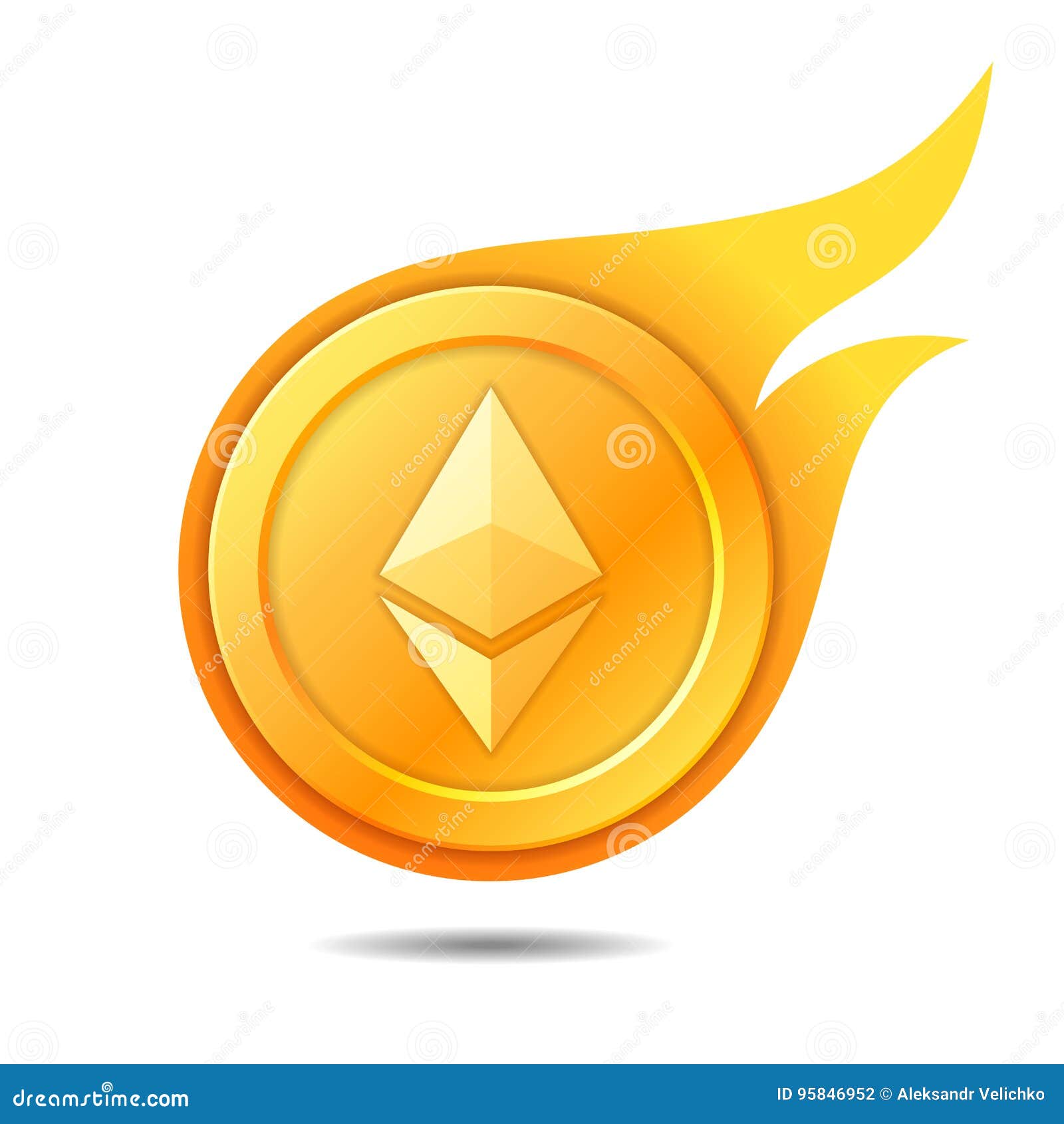 Flaming Ethereum Coin Symbol, Icon, Sign, Emblem. Vector ...
