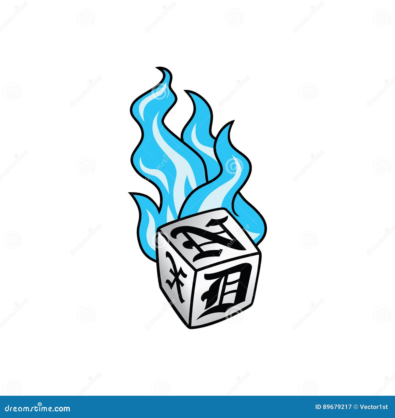 blue flaming dice