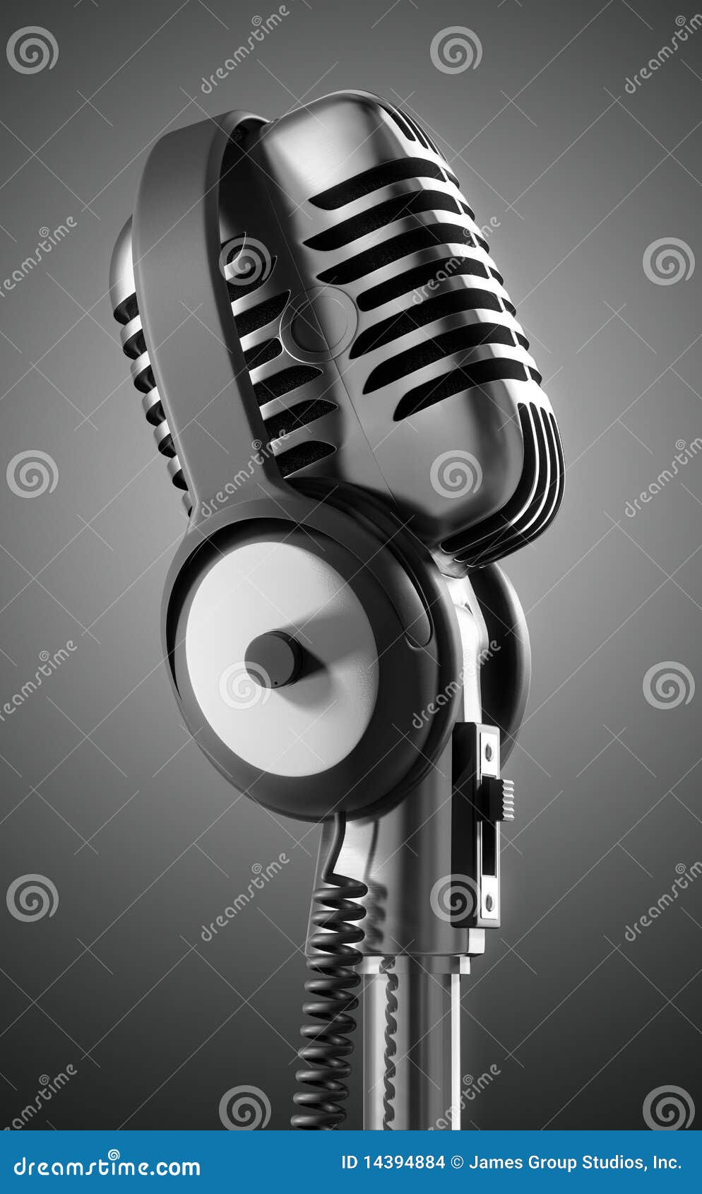 Flaming Hot Event. Black &amp; White 50 s microphone with headphones &amp; clipping path included for those who need a different background.