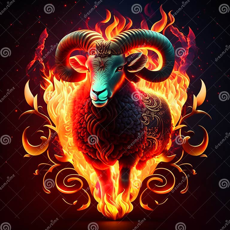 Flaming Ram with Fire Flames. Vector Illustration for Your Design AI ...