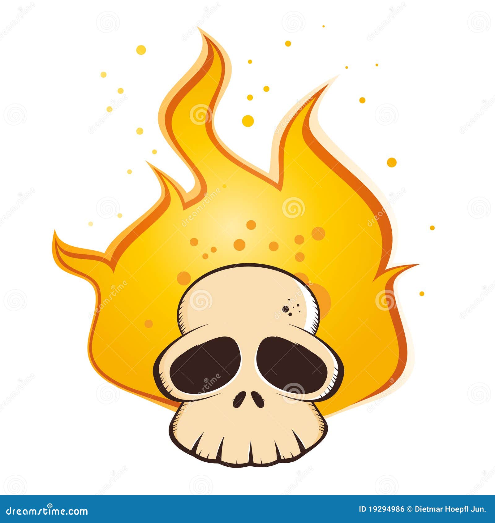 Flaming Skull Cartoon. Cartoon drawing of a human skull with flames.