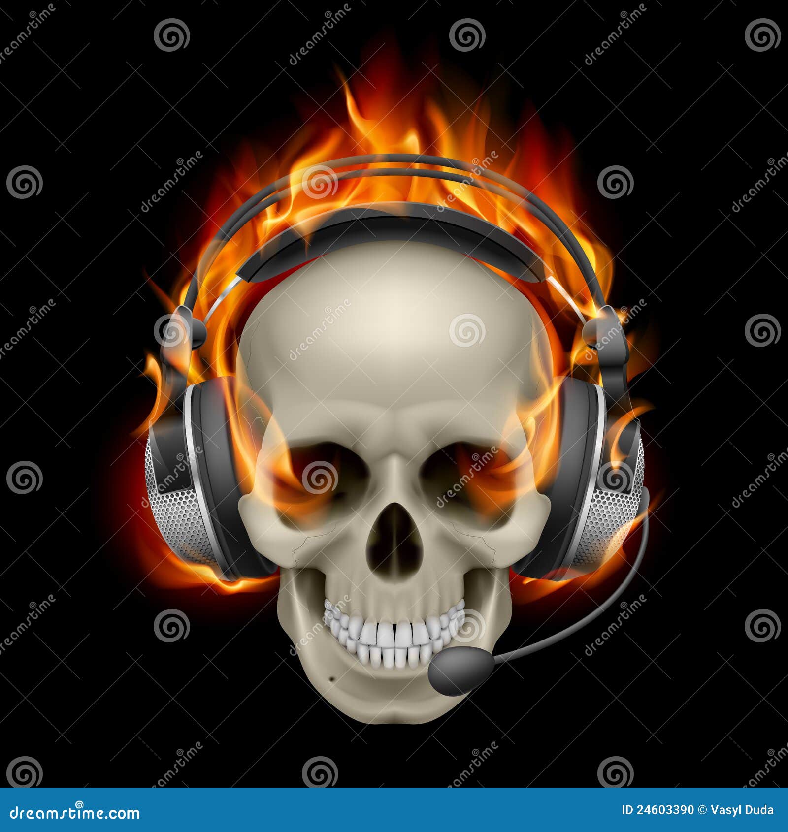 Flaming Skull with Headphones Stock Vector Illustration of abstract