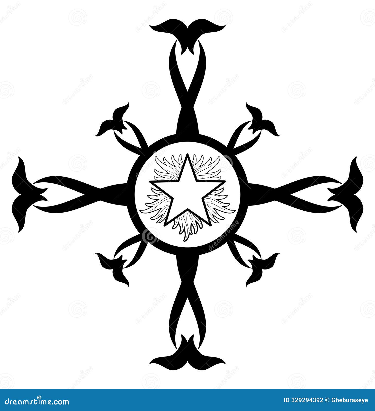 flaming star on cross, black and white, religion, esotericism, .