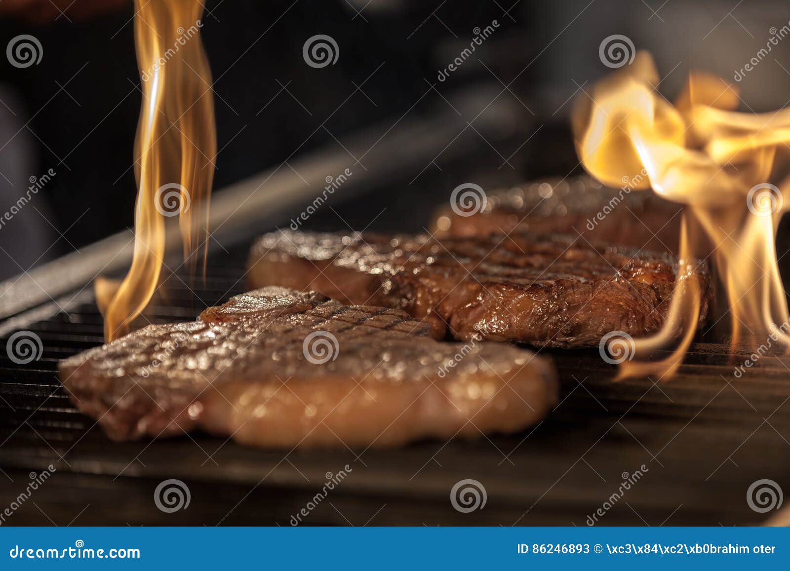 Flaming Steak stock image. Image of grilled, lunch, delicious 86246893