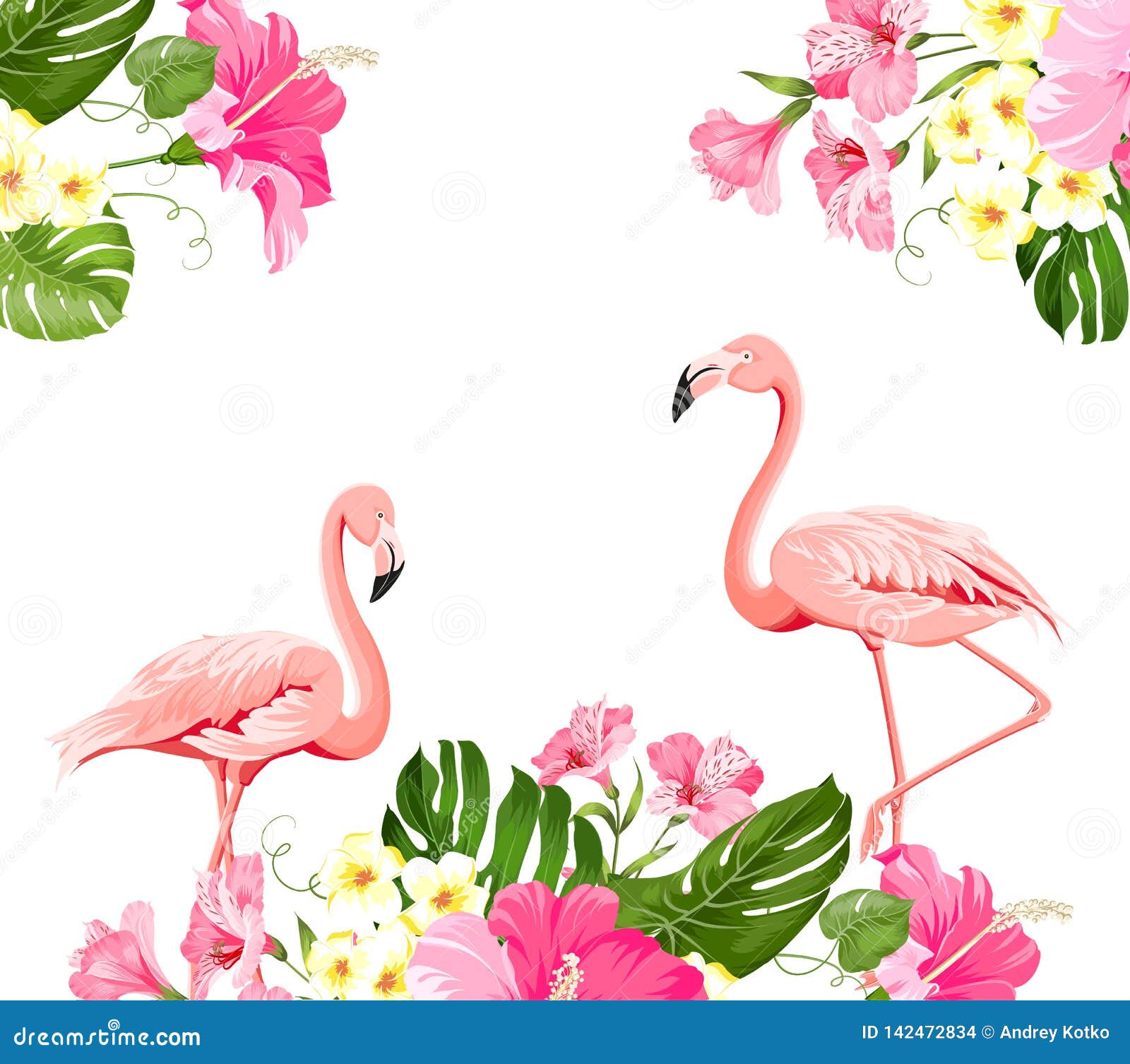 Flamingo Background Design. Tropical Flowers Illustration Stock Vector -  Illustration of drawing, flamingos: 142472834