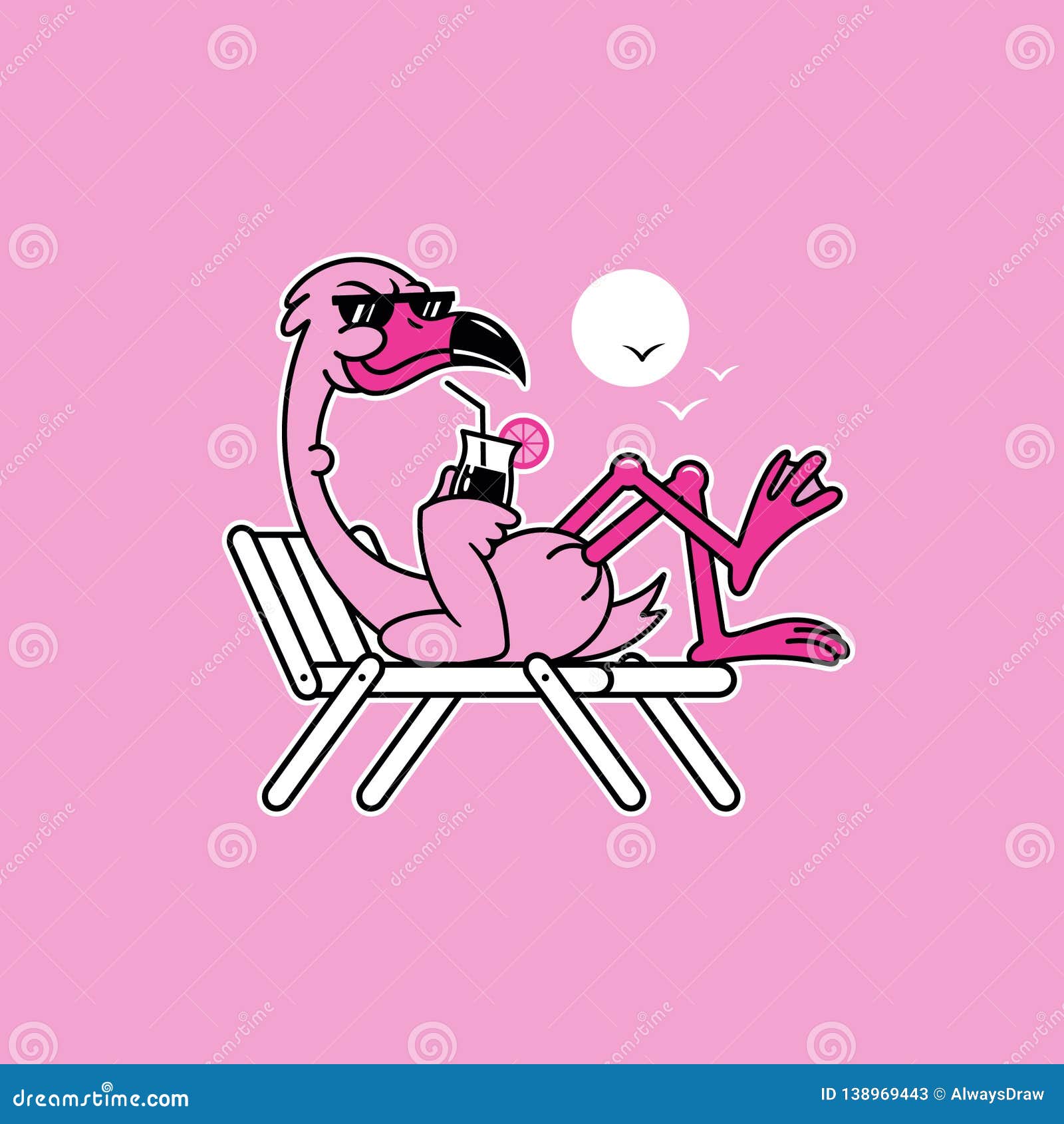 flamingo chilling with cocktail