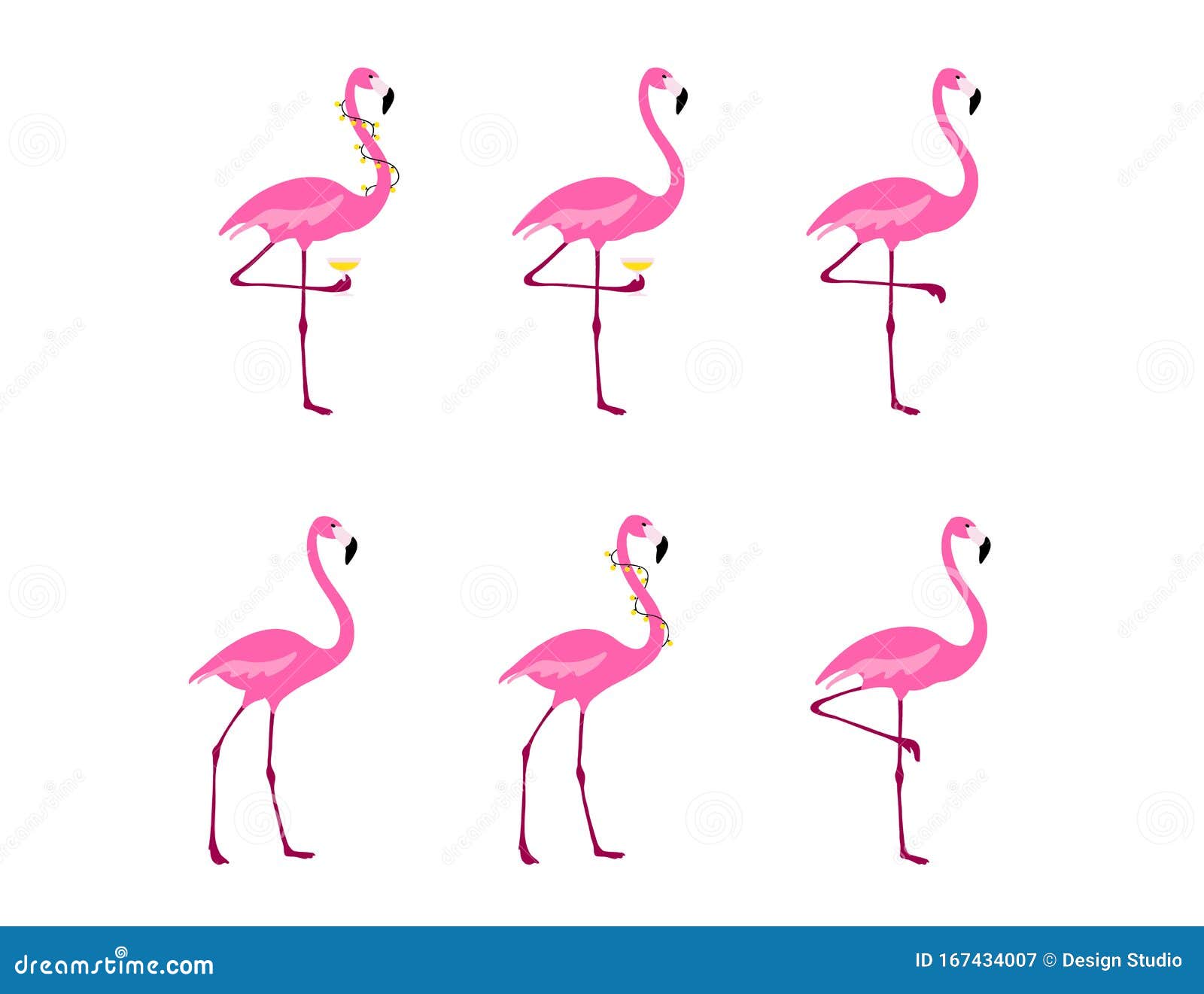 Flamingo Clipart Set. Tropical Bird Drawing. Isolated On White ...