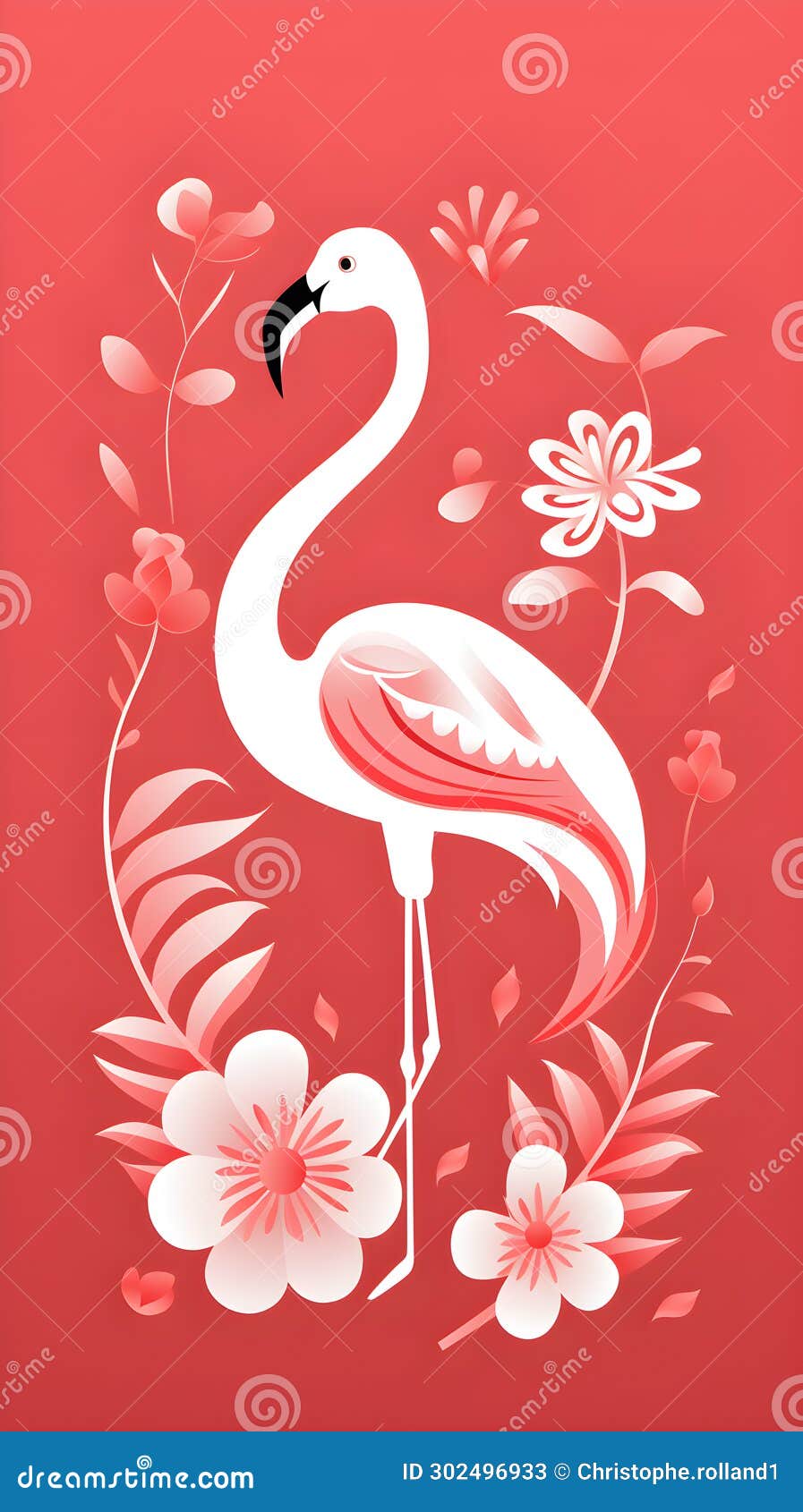 a flamingo with flowers and leaves