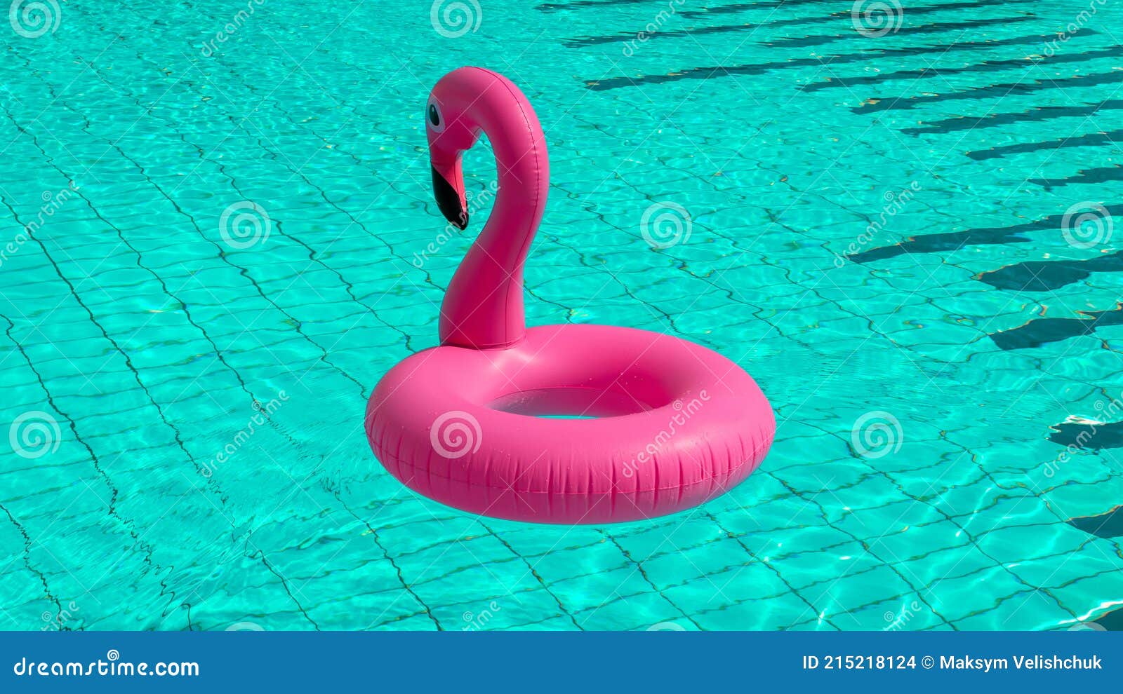 Flamingo Geïsoleerd. Roze Opblaasbare Flamingo in Poolwater Voor Zomerstrandachtergrond. Zwembad Stock Foto - Image strand, 215218124