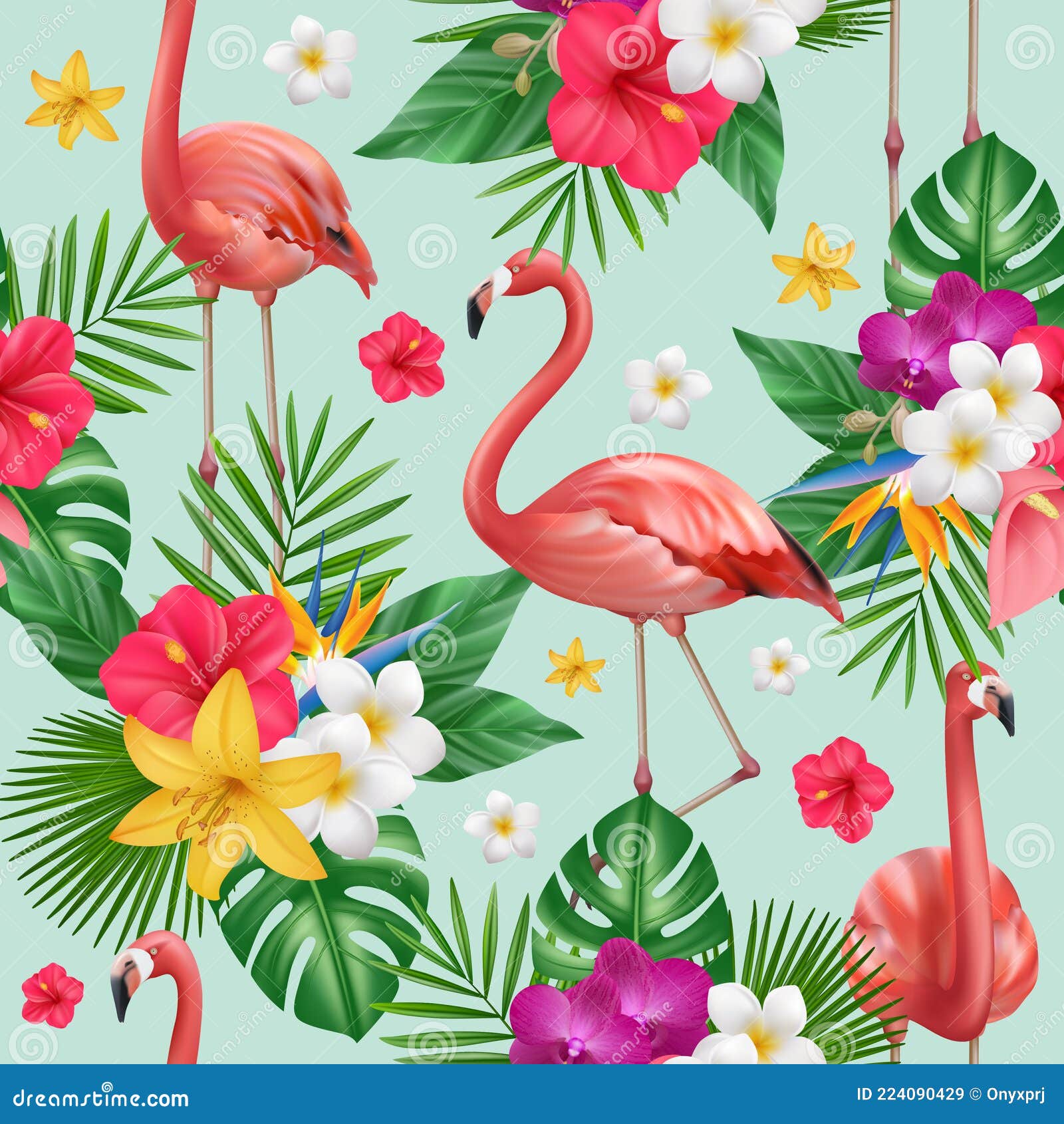flamingo pattern. exotic birds and plants  for textile  projects wildlife tropical life decent 