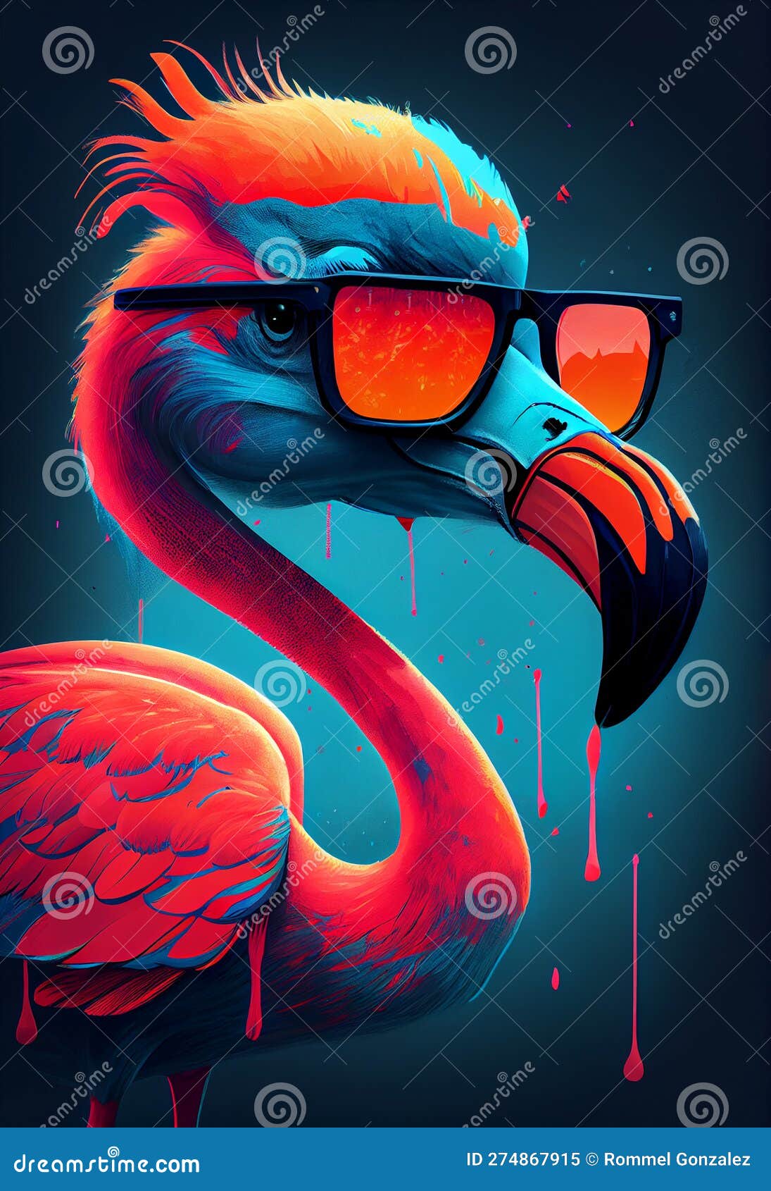 Flamingo Portrait. Brightly Colored Pink Flamingo with Glasses for Summer  Vibes. Flamingo Tropicalpunk Stock Illustration - Illustration of paradise,  realistic: 274867915