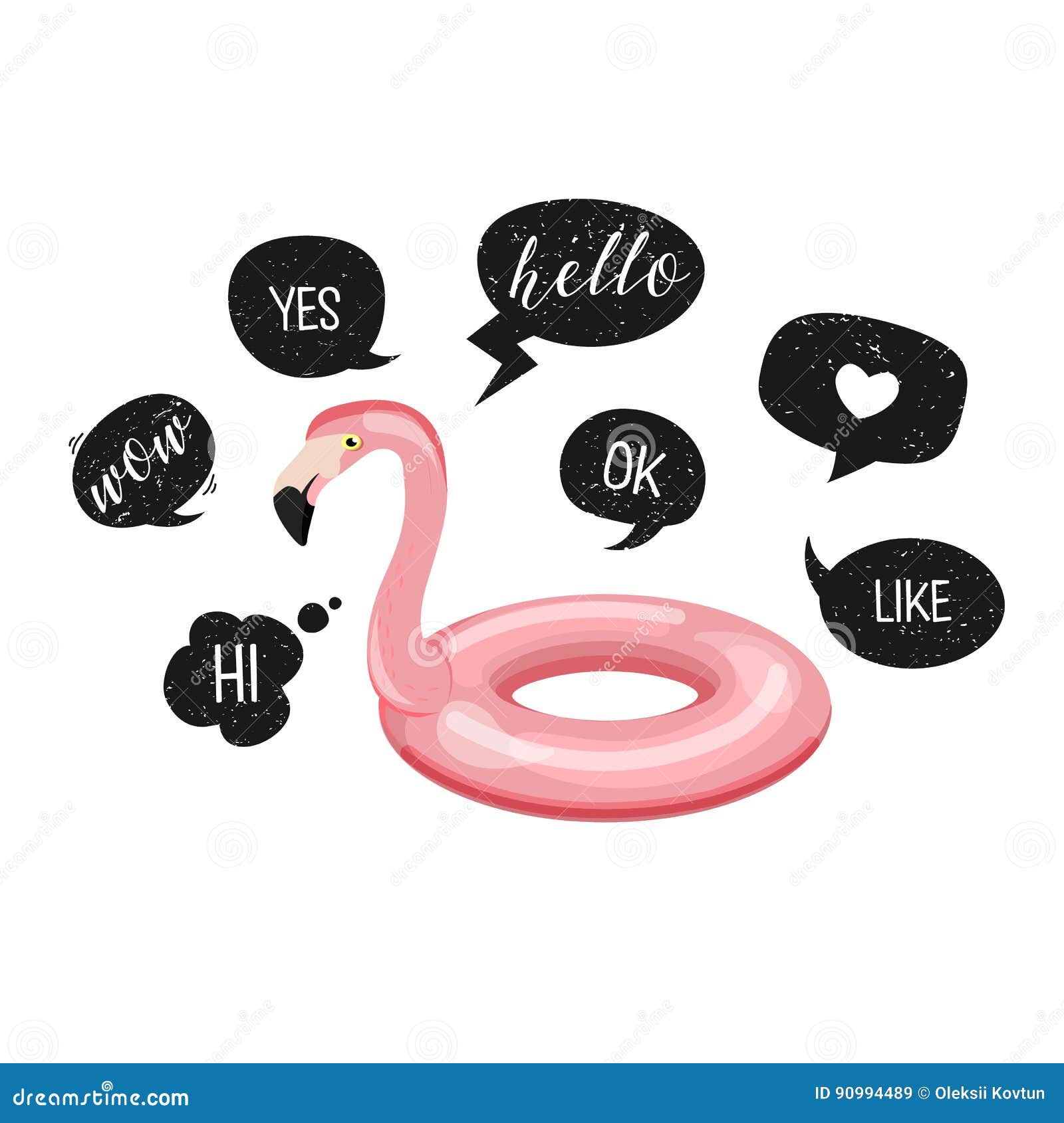 Flamingo Riunisca Il Galleggiante Ed I Fumetti Divertenti Con Struttura Di Lerciume Si Wow Giusto Ciao Amore Come Vettore Illustrazione Di Stock Illustrazione Di Schiocco Bolle