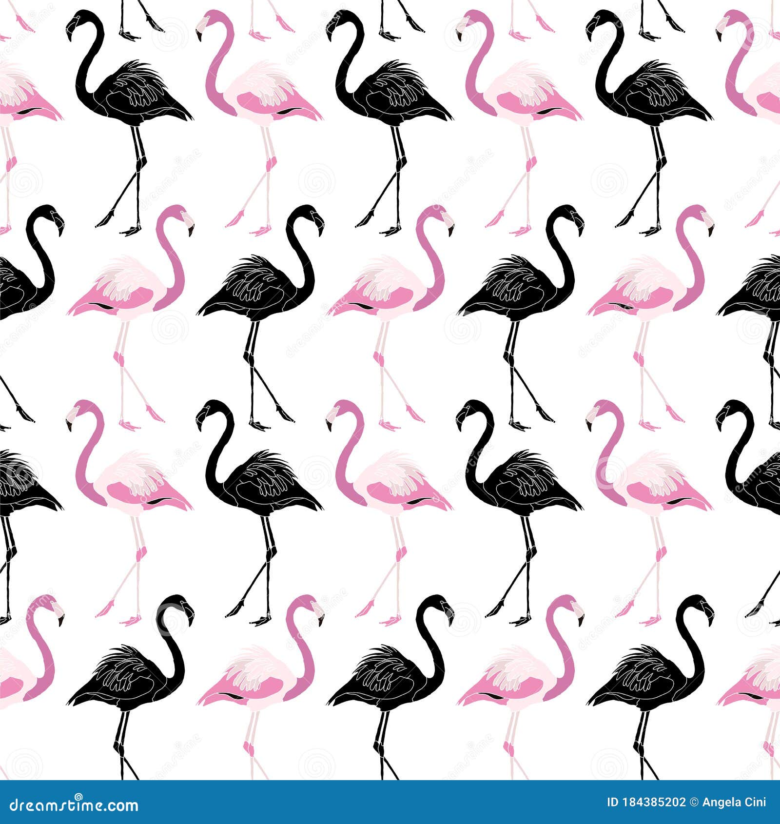 Flamingo Seamless Pattern Background Design Black and Pink Stock Vector