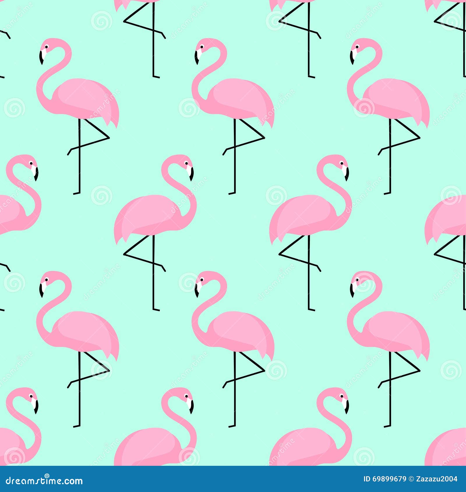 Flamingo Seamless Pattern on Mint Green Background. Stock Vector -  Illustration of beak, nature: 69899679