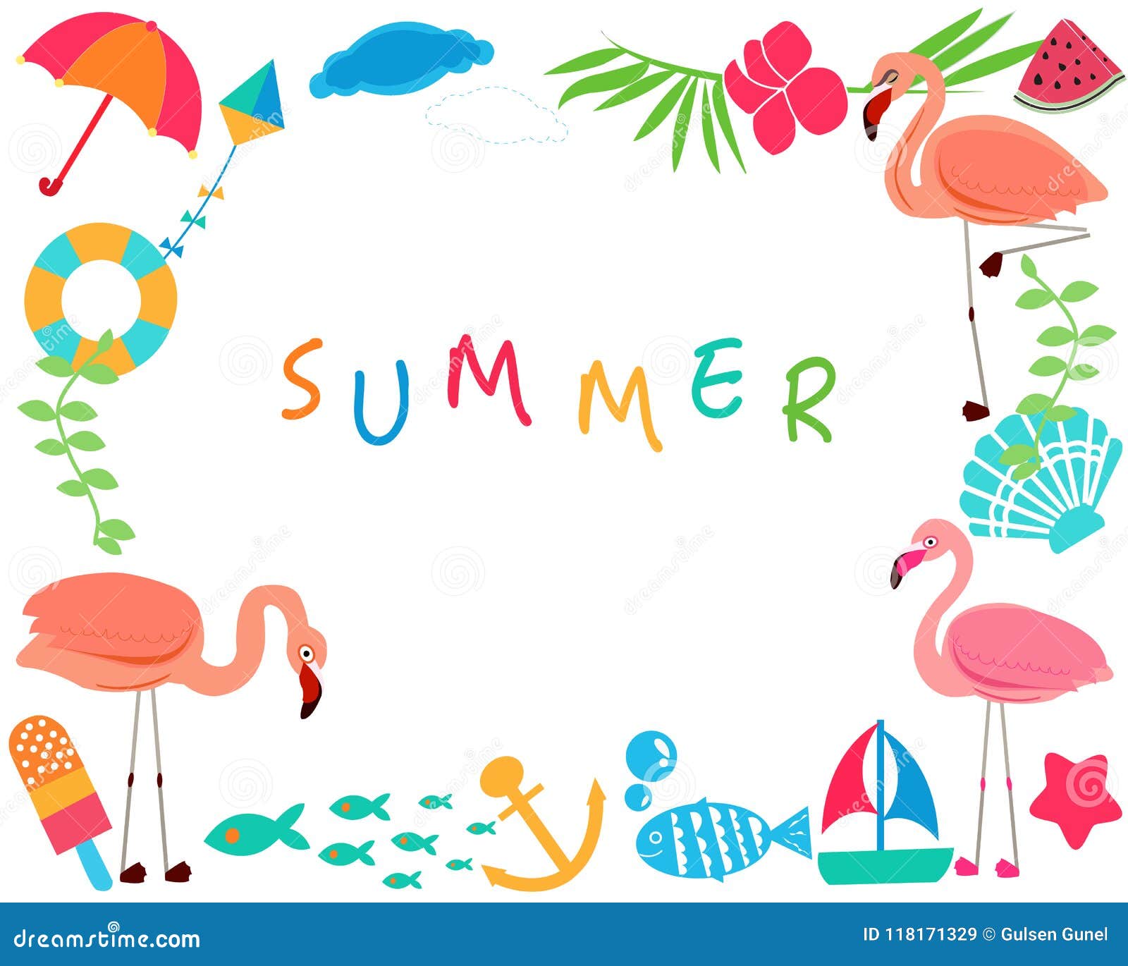 Download Flamingo With Tropical Summer Colorful Summer Icon Frame Stock Vector Illustration of party