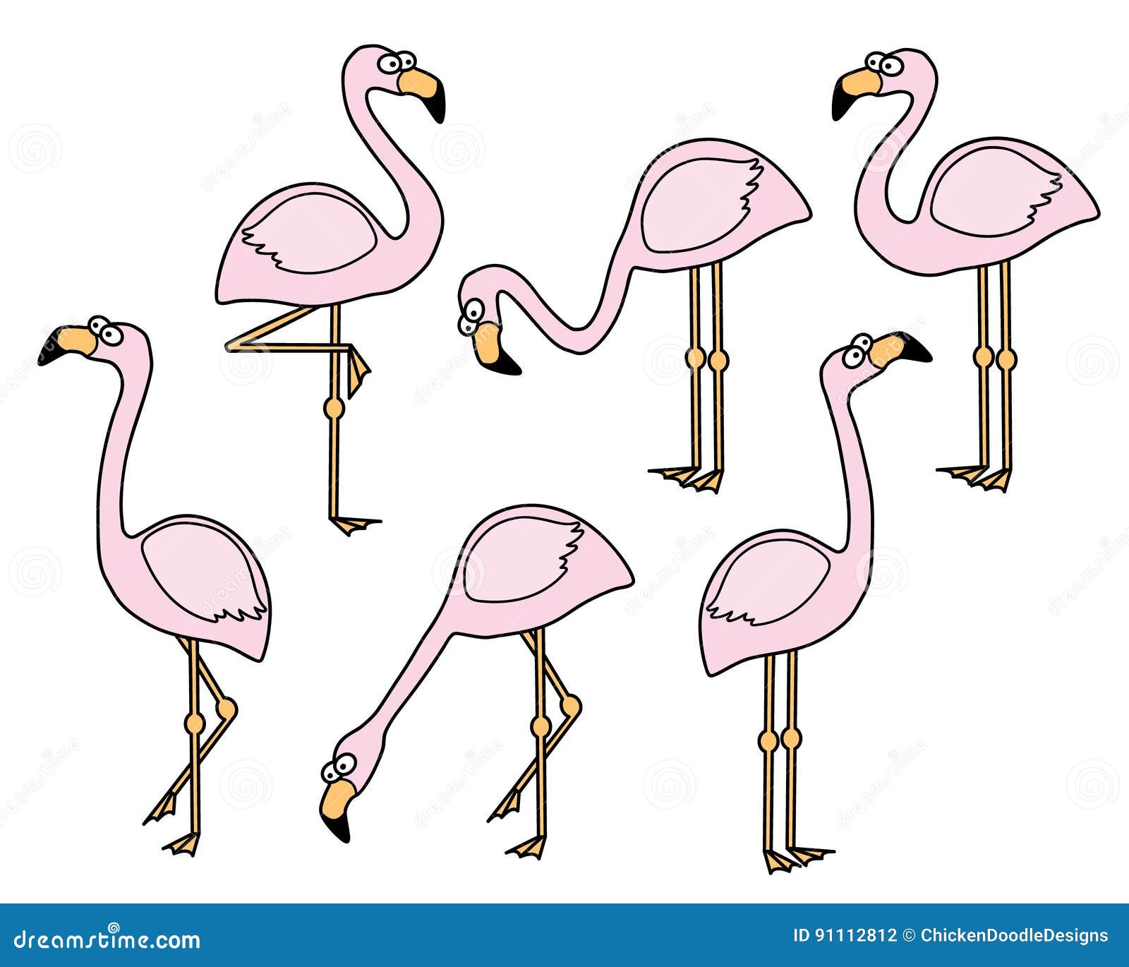 Flamingo Vector Set in a Hand Drawn Cartoon Style Stock Vector ...
