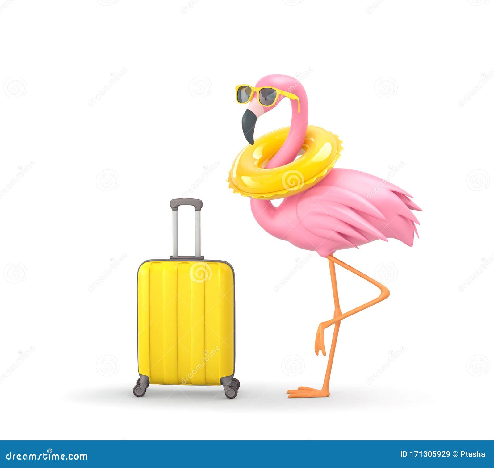 veiligheid Defecte onderwerp Flamingo in Zonnebrillen Met Zwembende Ring En Gele Koffer, Geïsoleerd Op  Wit Stock Illustratie - Illustration of flamingo, vakantie: 171305929