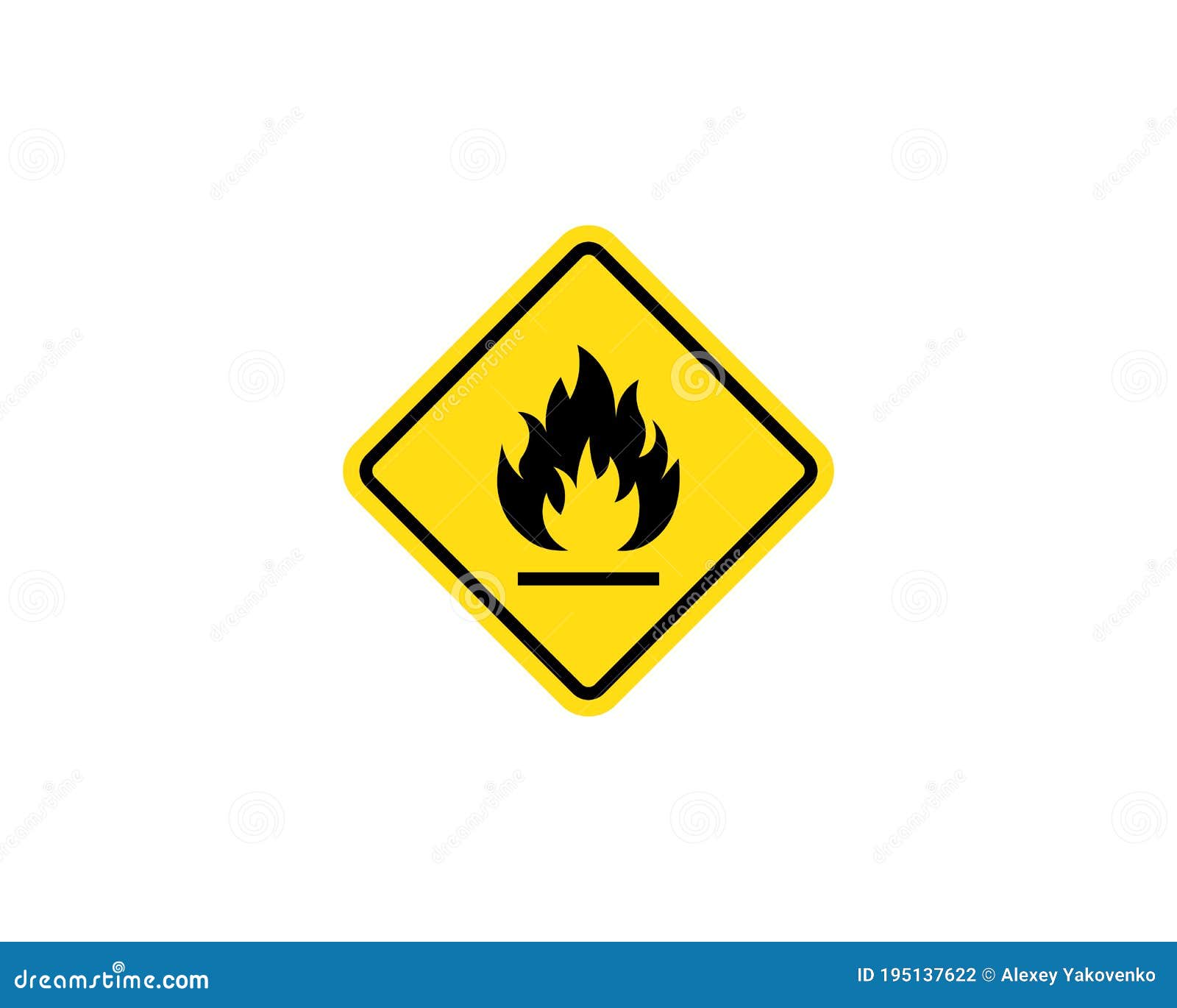 flammable materials warning sign. fire warning sign in yellow triangle. inflammable substances icon.  on  white