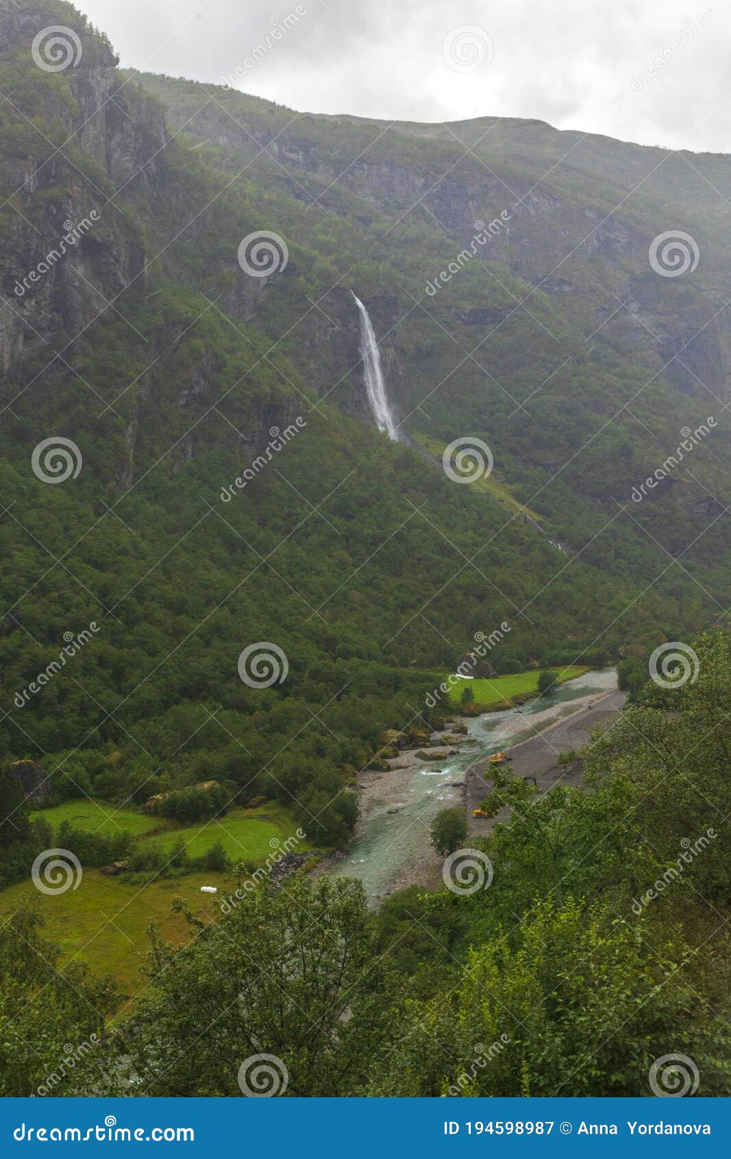 flamsdalen valley rainy summer scenery norway