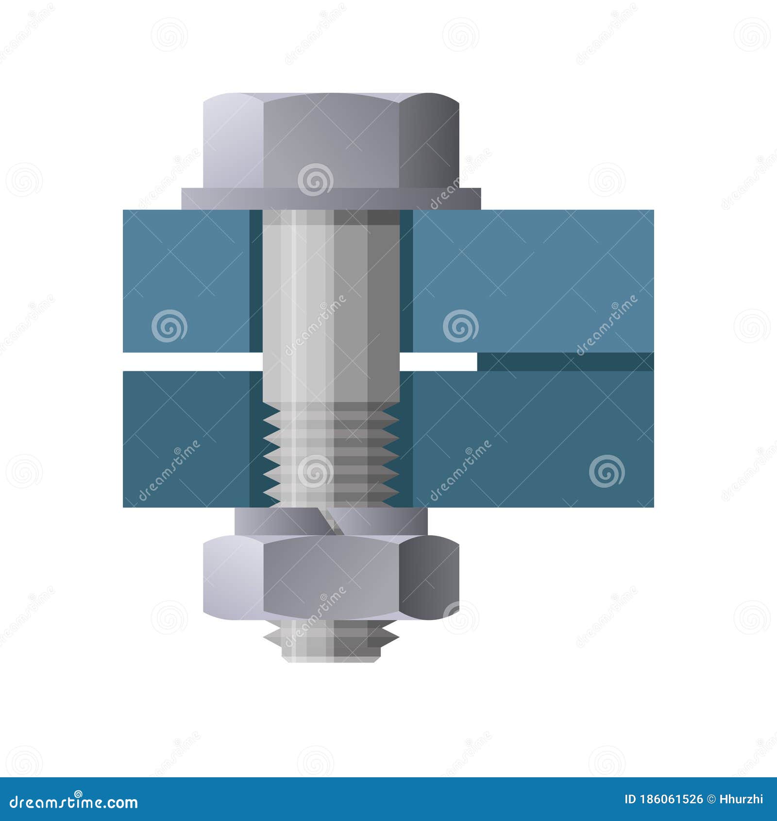 flange connection with hex bolt, nut and washer