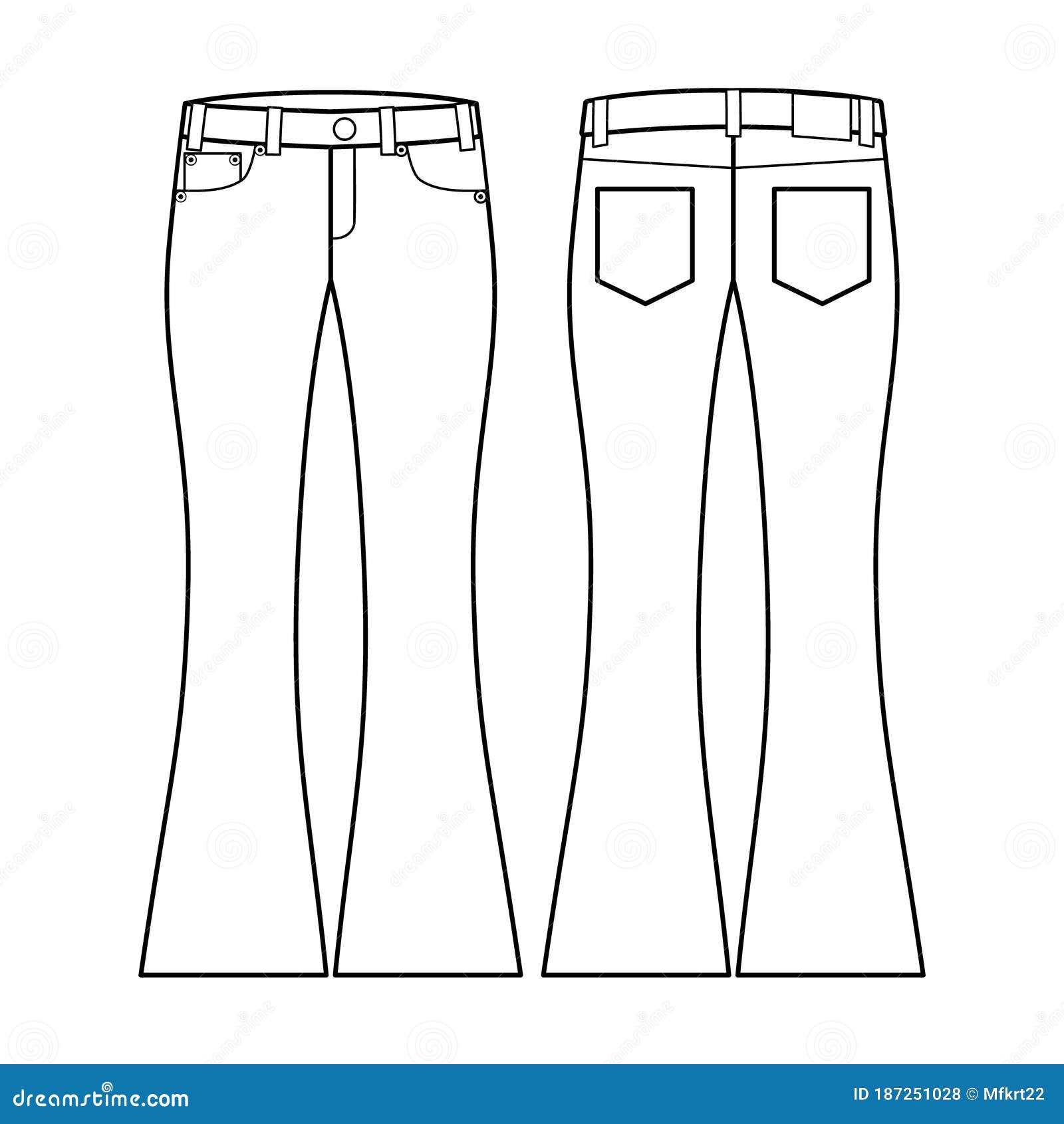 Flare Boot Cut Jeans Template Clip Art Collection Clothing Stock Vector ...