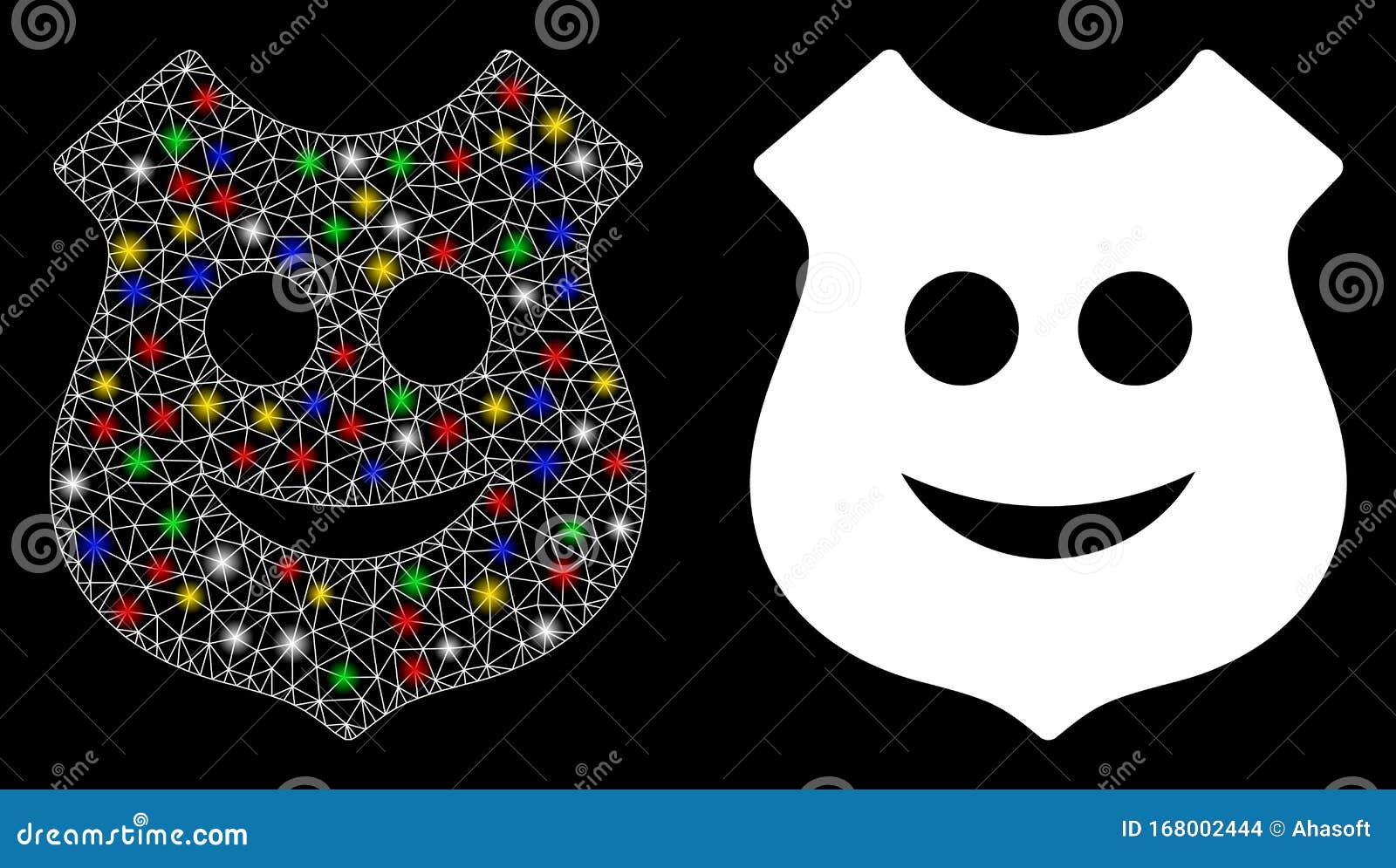 flare mesh 2d smile police shield icon with flare spots
