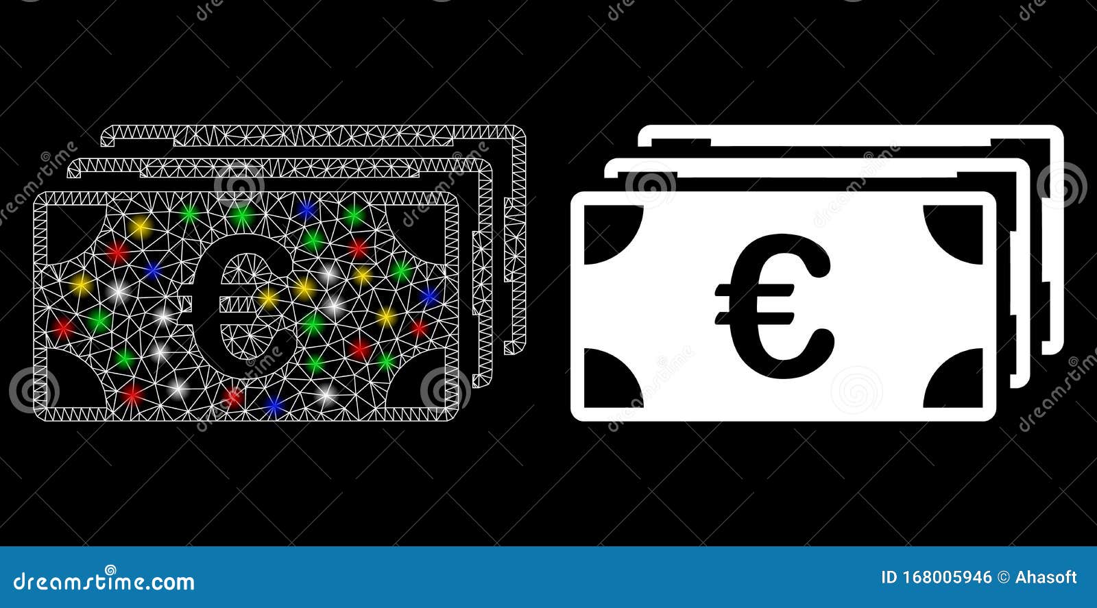 flare mesh network euro banknotes icon with flare spots