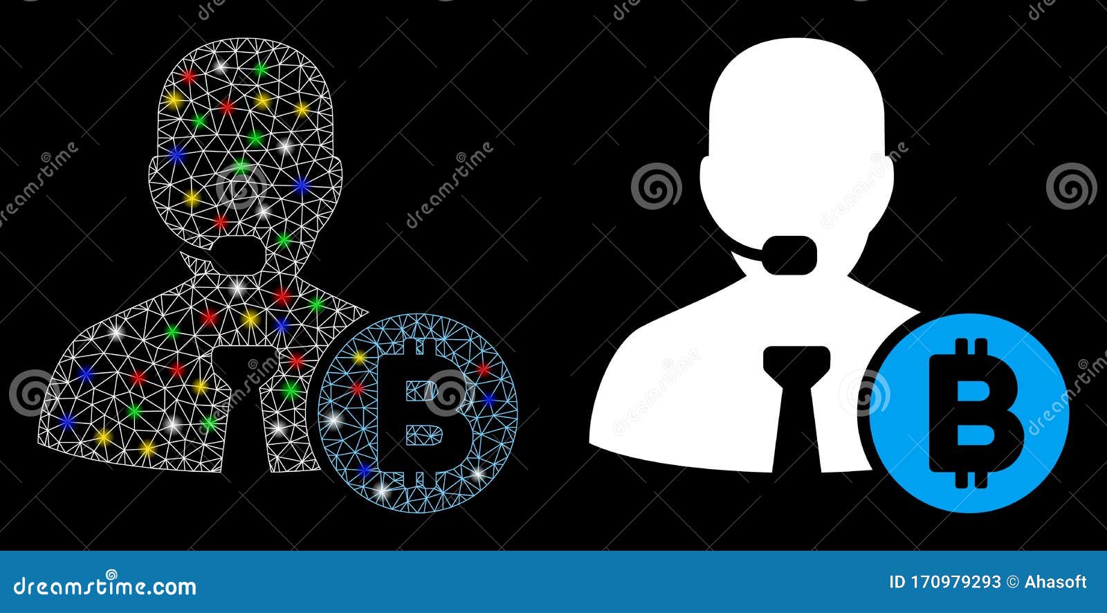 flare mesh wire frame bitcoin call operator icon with flare spots