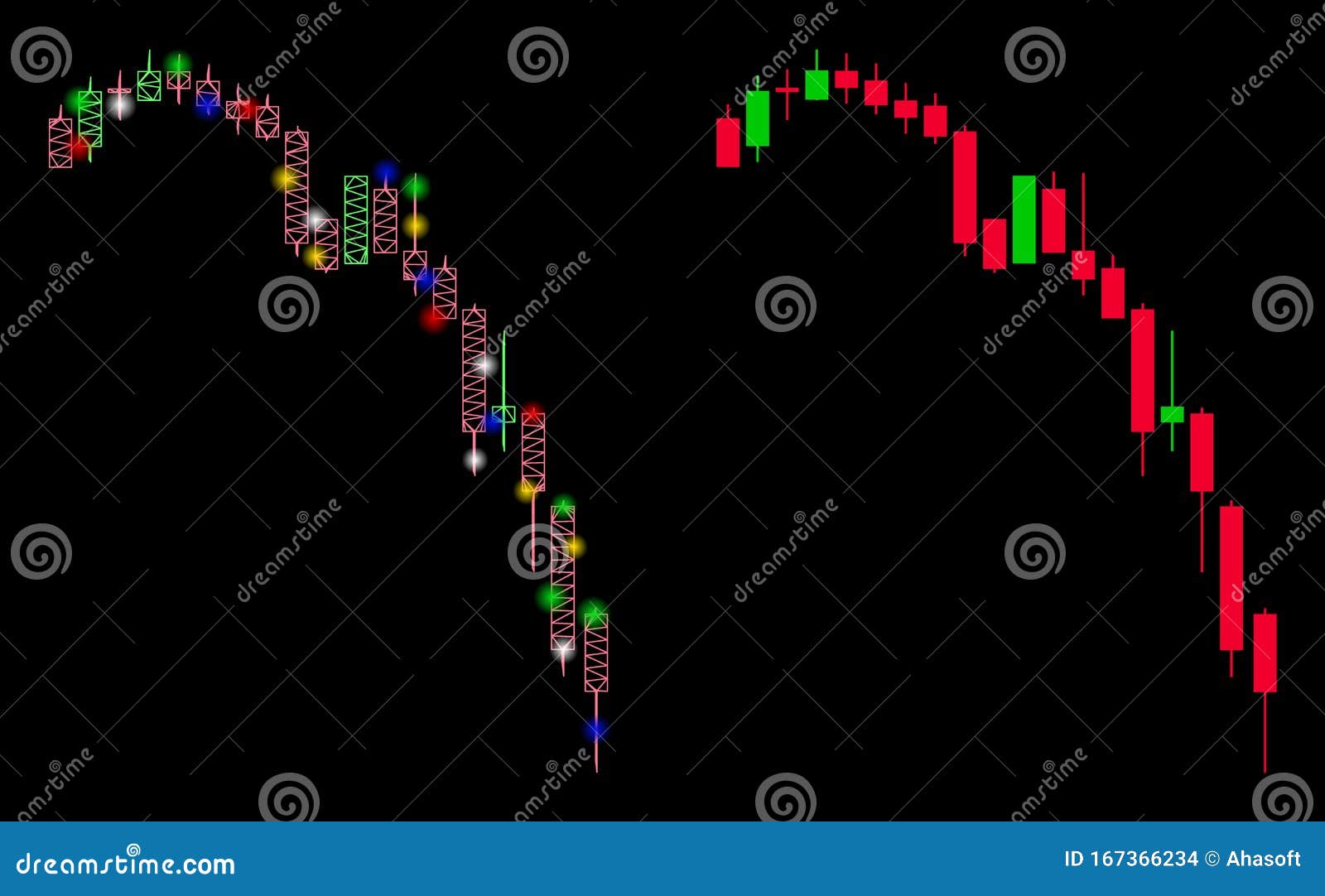 Flare Mesh Wire Frame Candlestick Falling Acceleration Chart Icon with