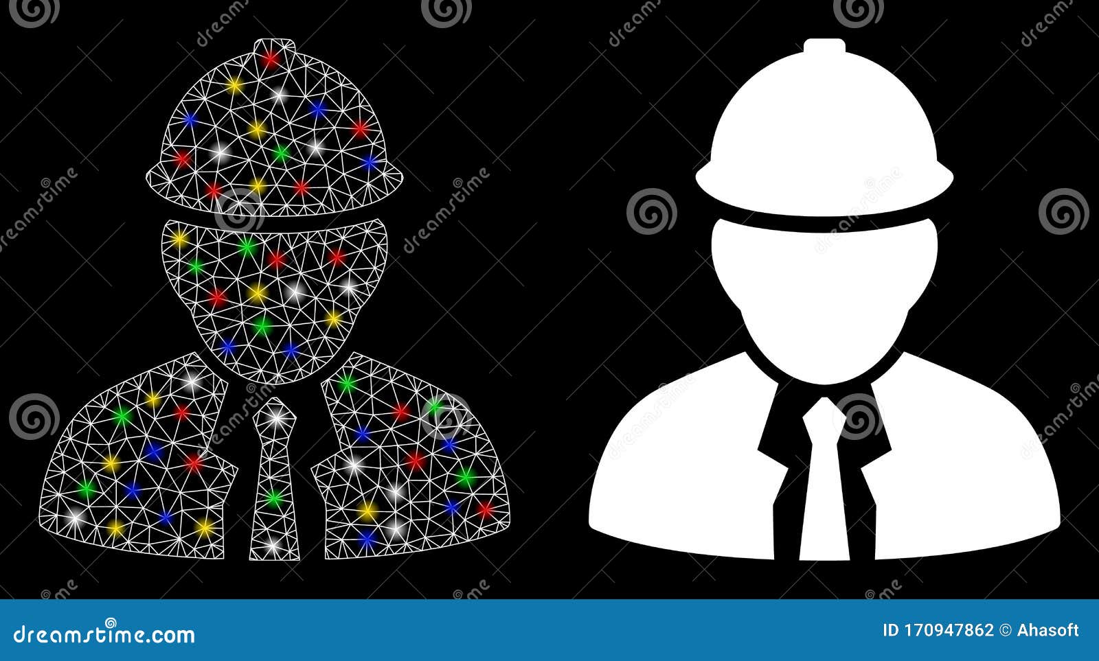 Flare Mesh Wire Frame Engineer Icon with Flare Spots Stock Vector