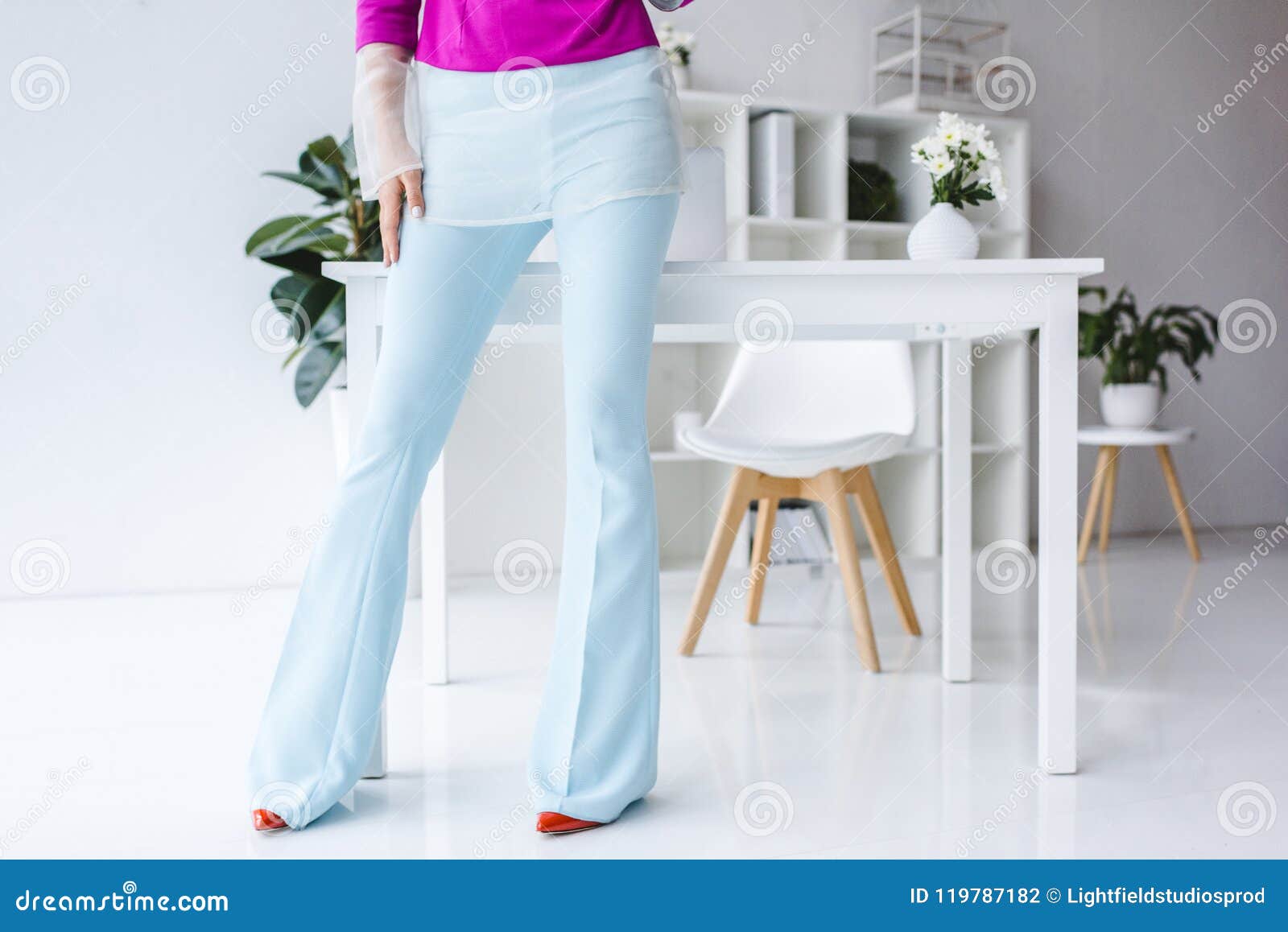 Young Happy Woman Walking Bell Bottom Jeans White Background Stock Photo by  ©VGeorgiev 378902130