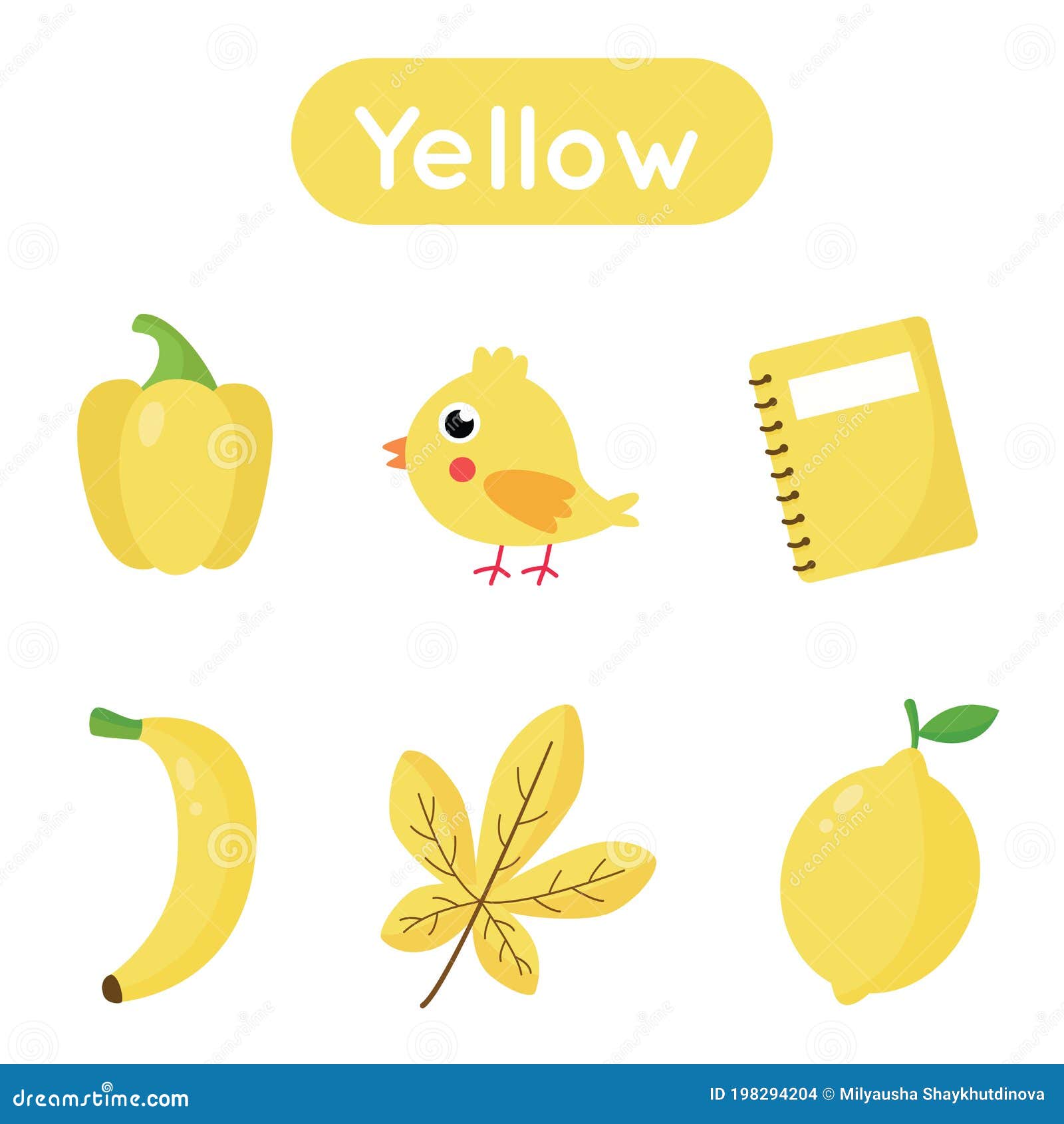 Download Flash Cards With Objects In Yellow Color Educational Printable Worksheet Stock Vector Illustration Of English Banana 198294204