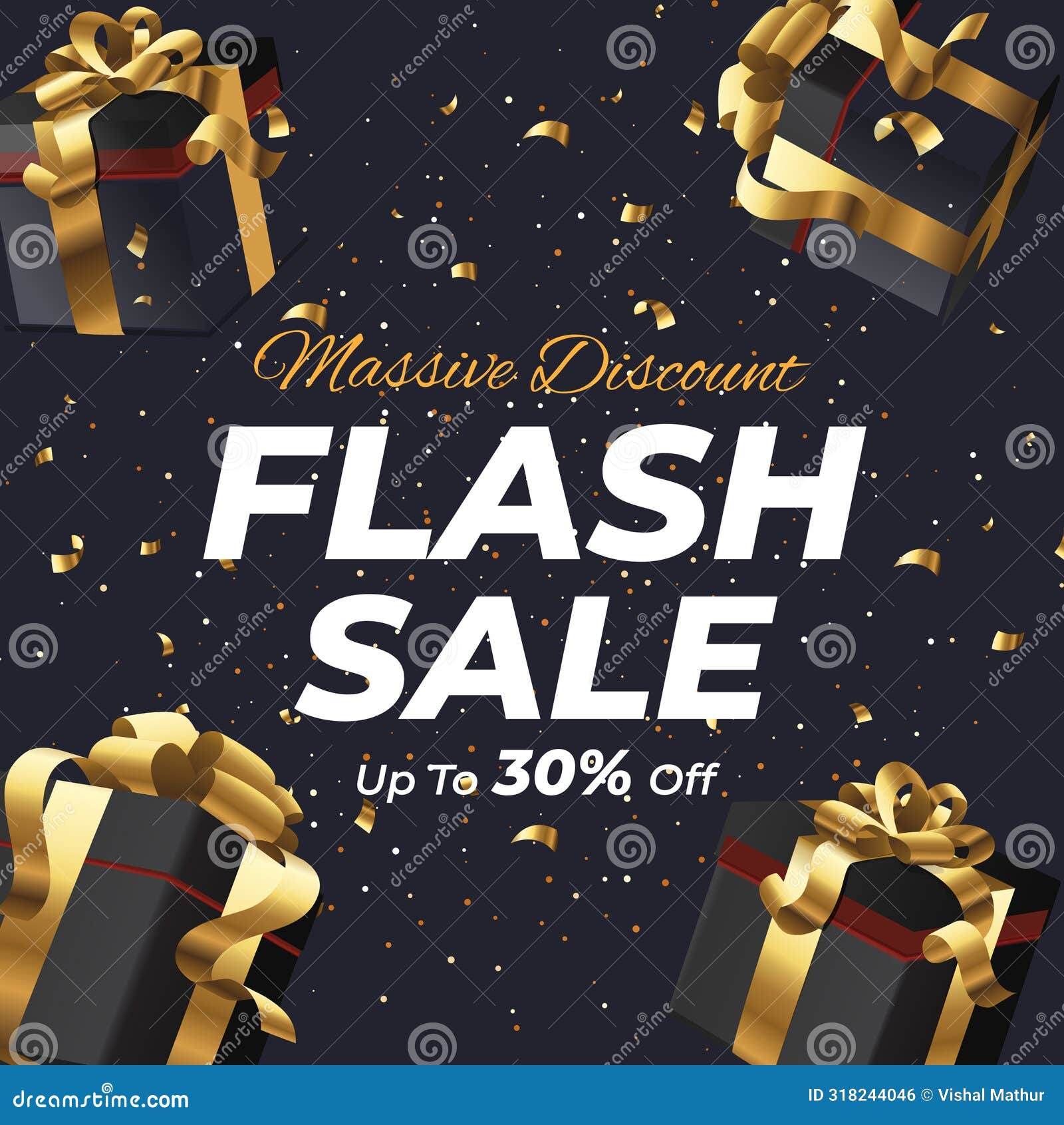 flash sale in black texture background and golden gift  with discount up to 30% off. massive discount.  .