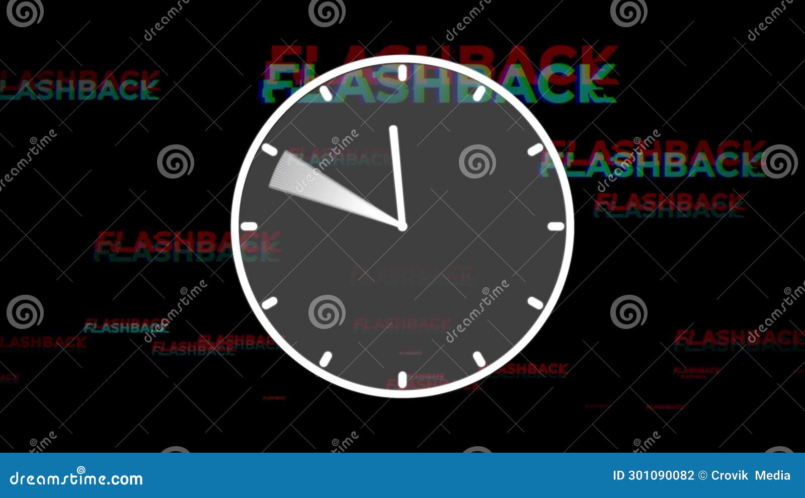 Flashback with Glitch Effect Behind the Clock with Hands Rotating