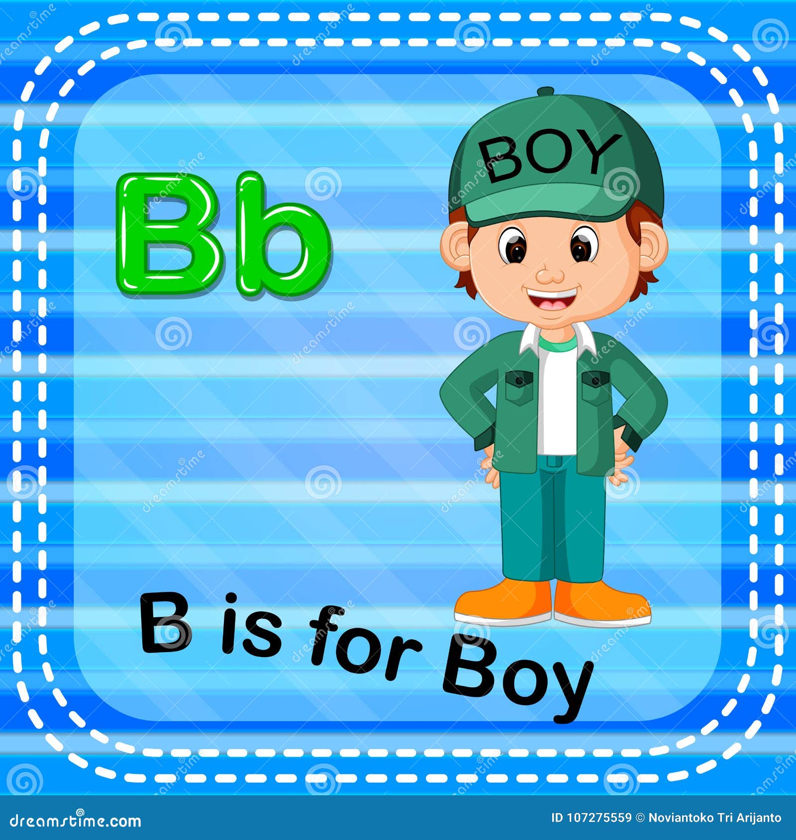 Flashcard Letter B is for Boy Stock Vector Illustration of curly