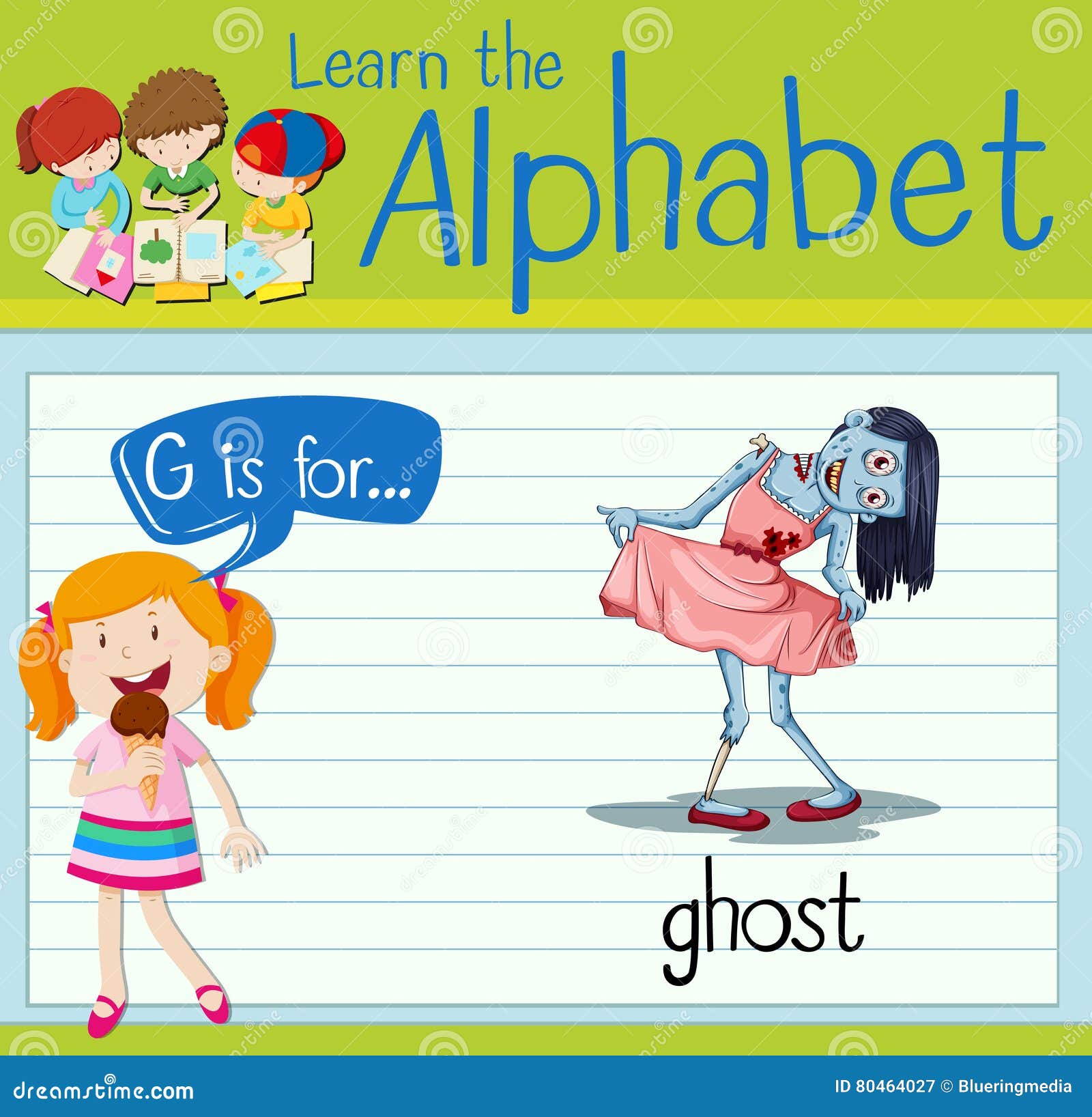 Flashcard Letter G is for Ghost Stock Vector  Illustration of ghost, girl 80464027