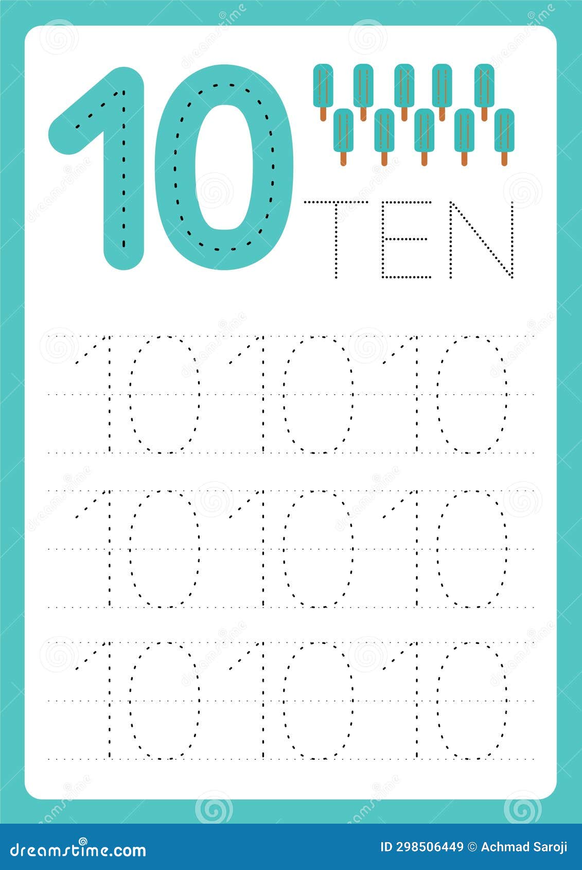 Flashcard Number and Text 1 Ten with Dots for Children Stock Image ...