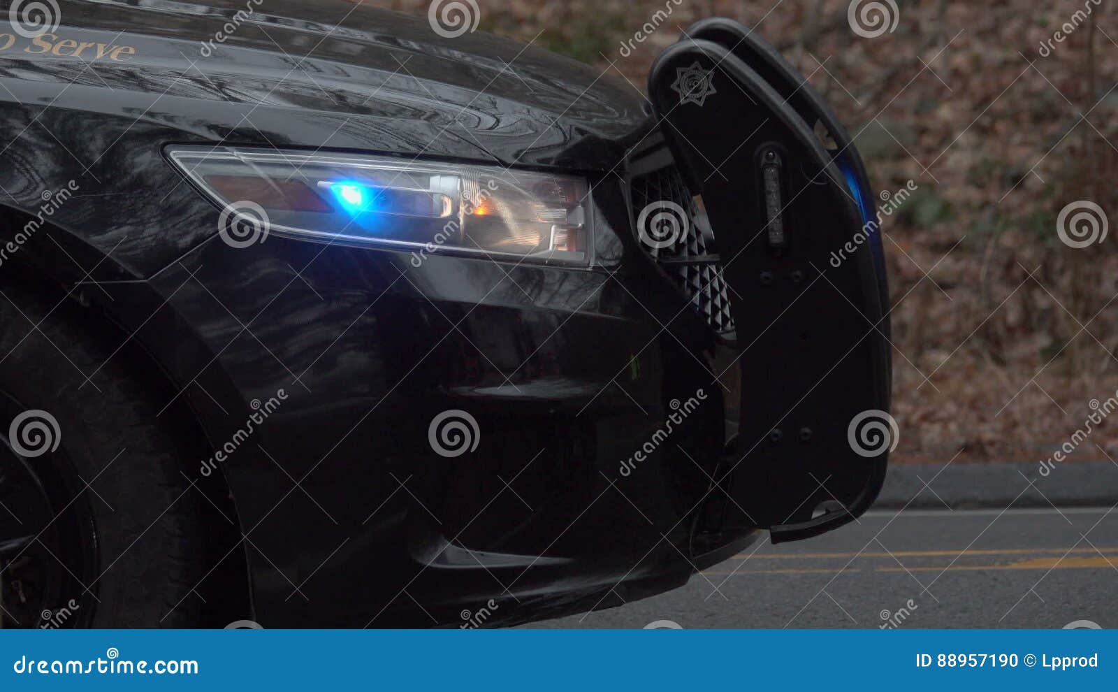 Flashing Lights on the Front of a Police Cruiser Stock Footage Video
