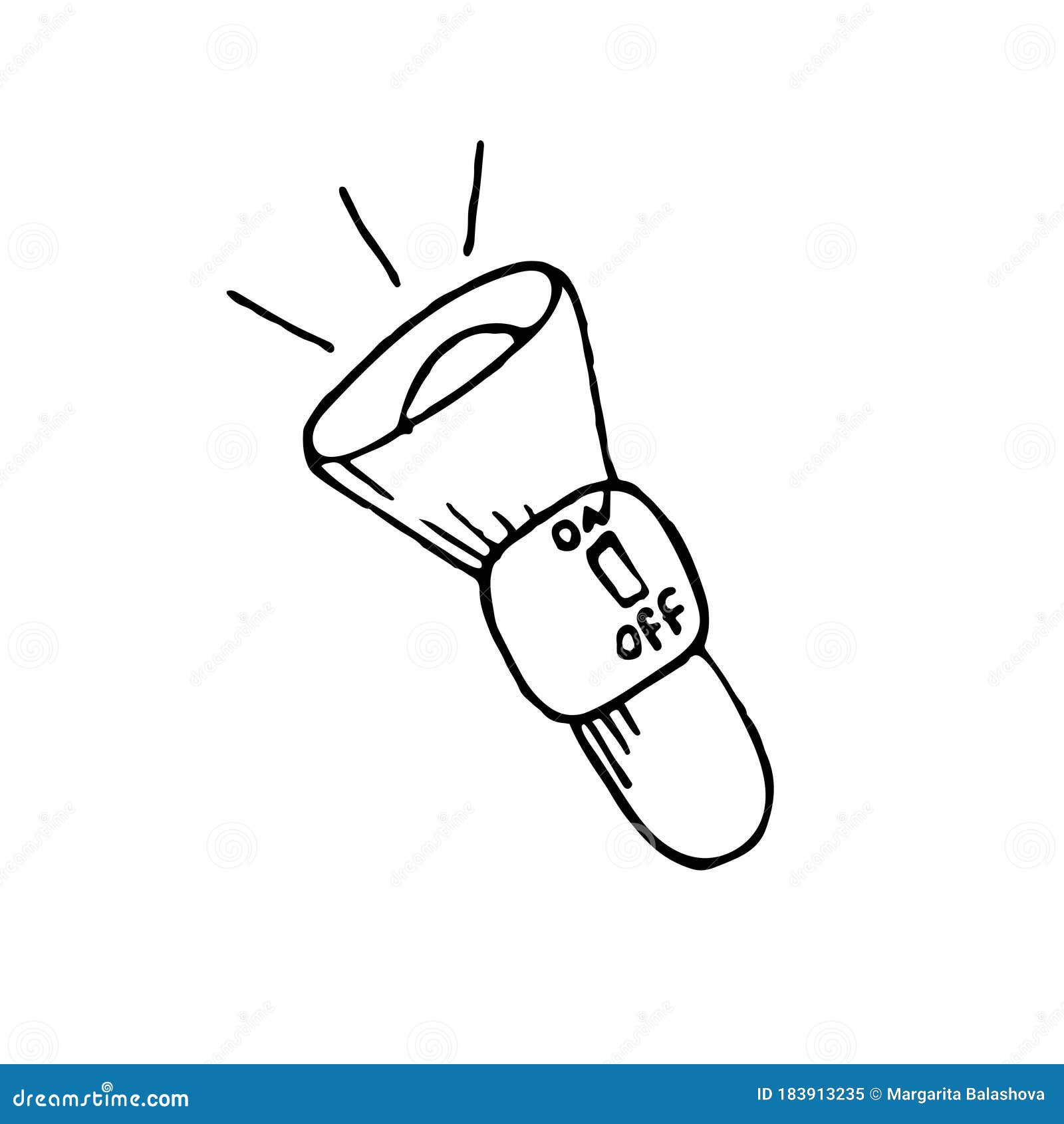 Flashlight Doodle Style No Background, Vector Isolated Element Stock