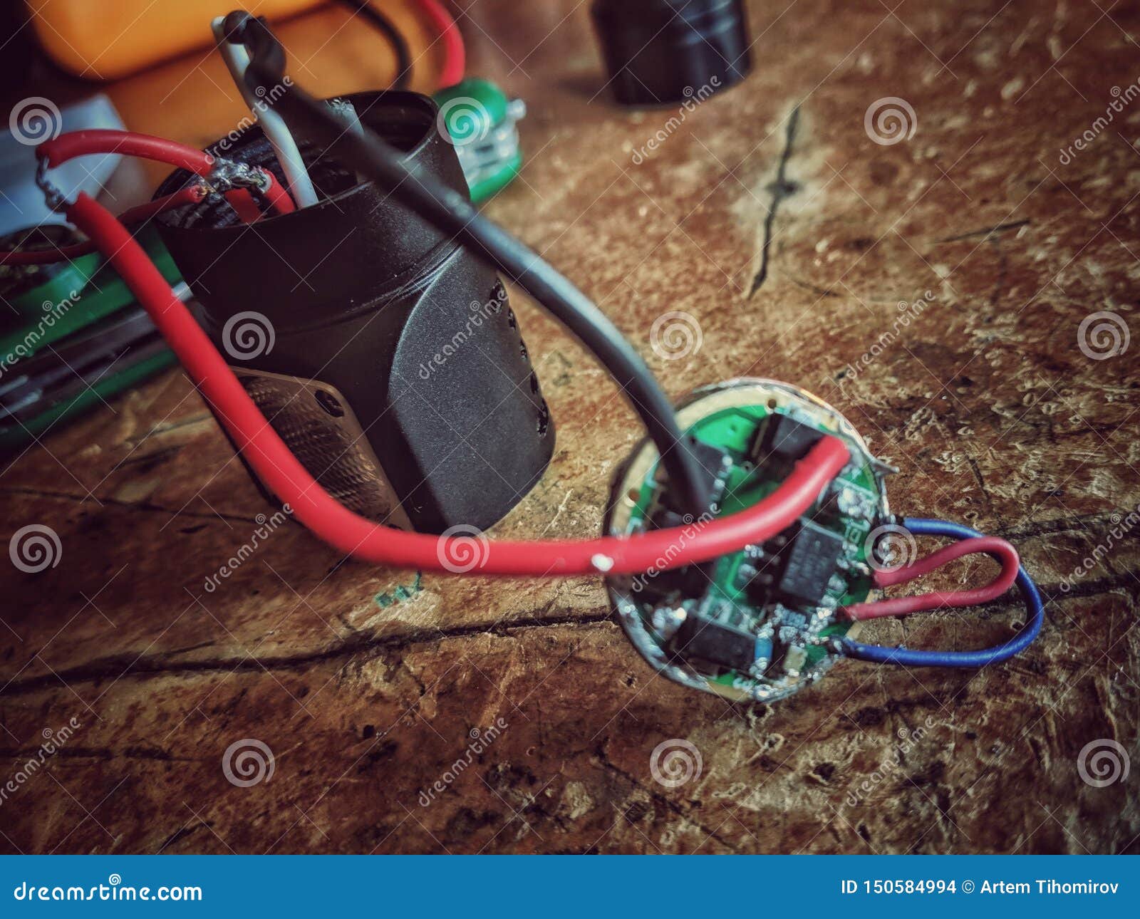 In the Flashlight, the Driver and LED are Replaced Stock Photo Image