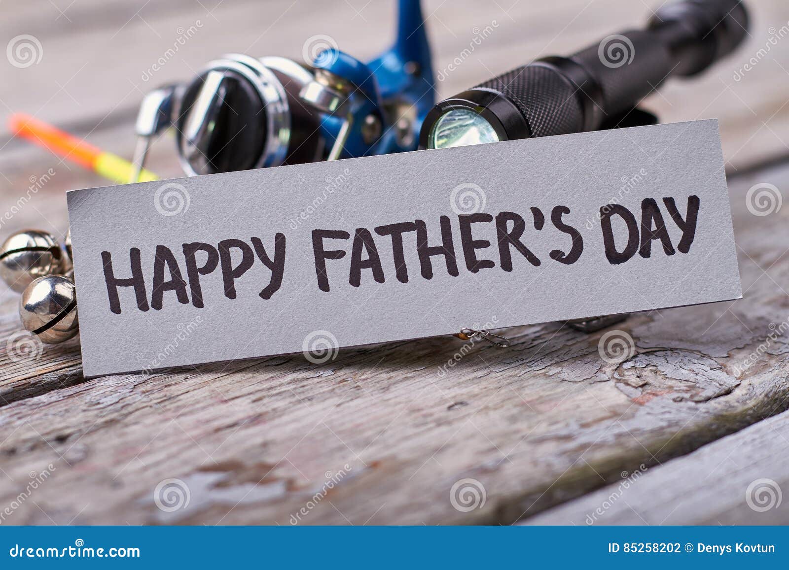 https://thumbs.dreamstime.com/z/flashlight-father-s-day-card-fishing-tackle-old-wood-modern-fishing-equipment-85258202.jpg