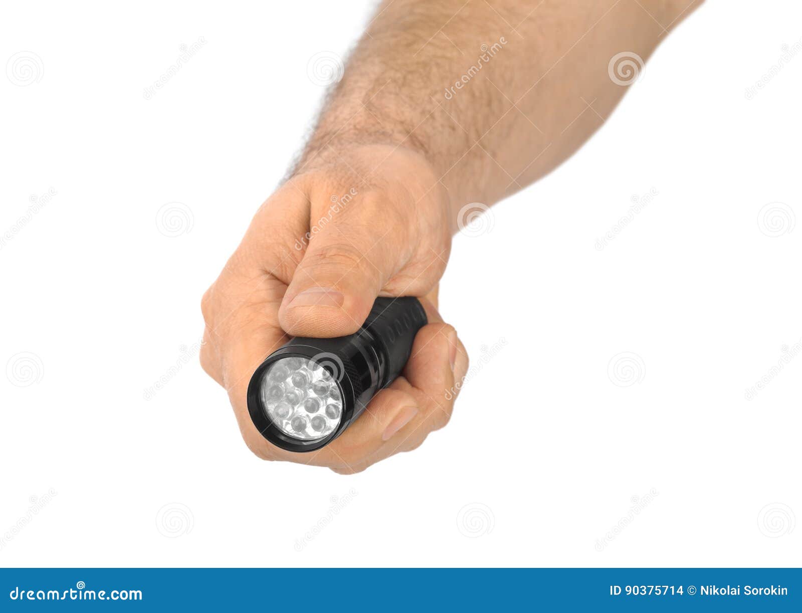 Flashlight in hand stock photo. Image of energy, battery 90375714