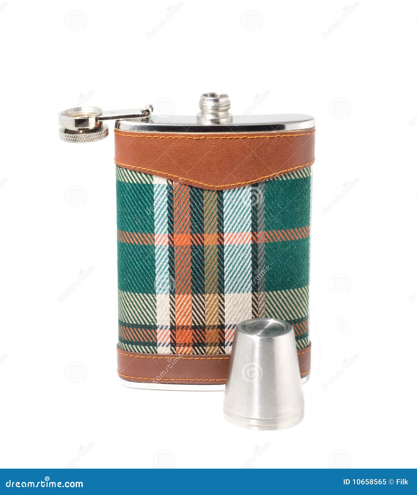 Flask for Alcohol and Little Metallic Glasses Stock Image Image of