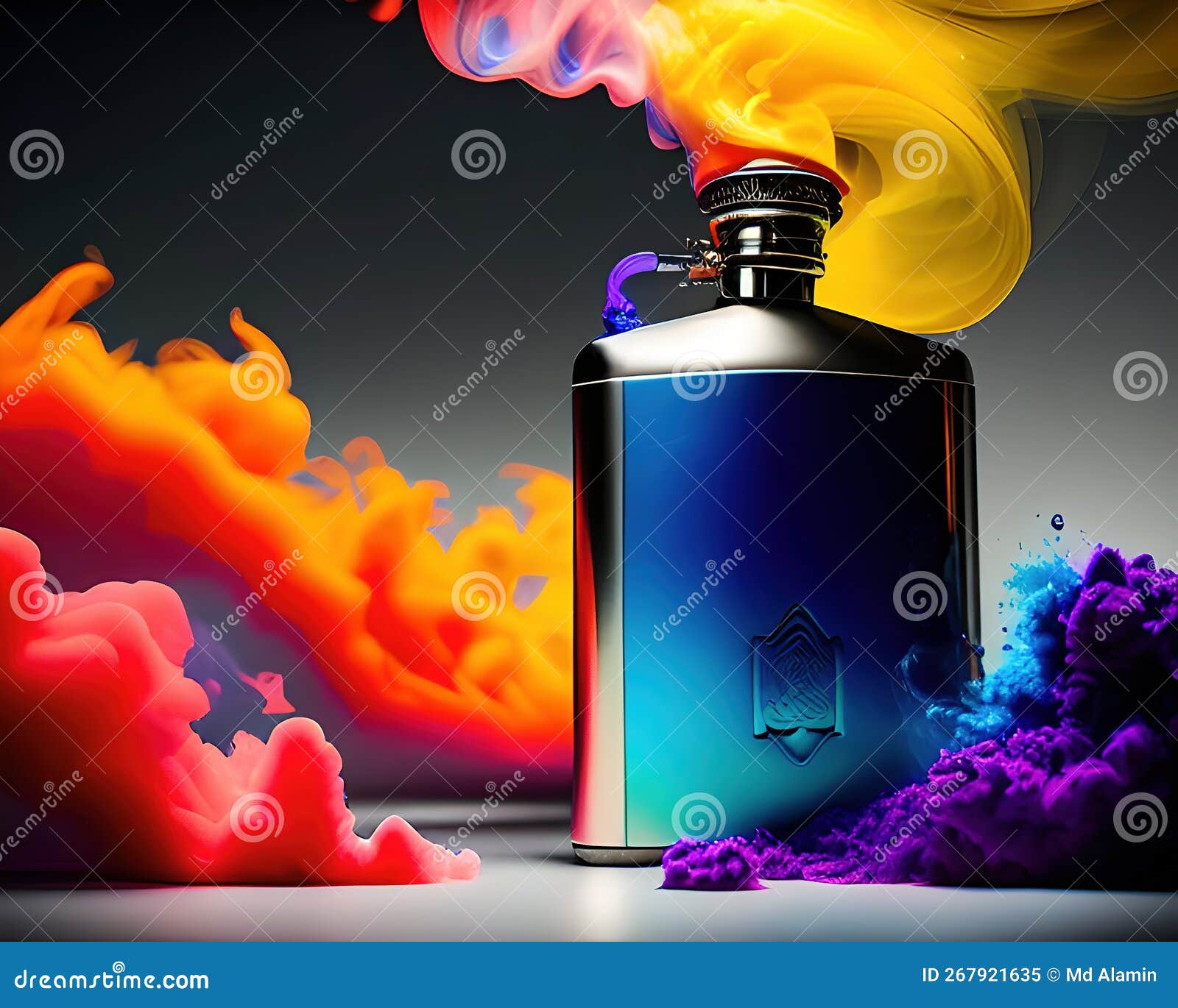 A Flask Filled with Liquid and Colored Smoke by AI Generated Stock