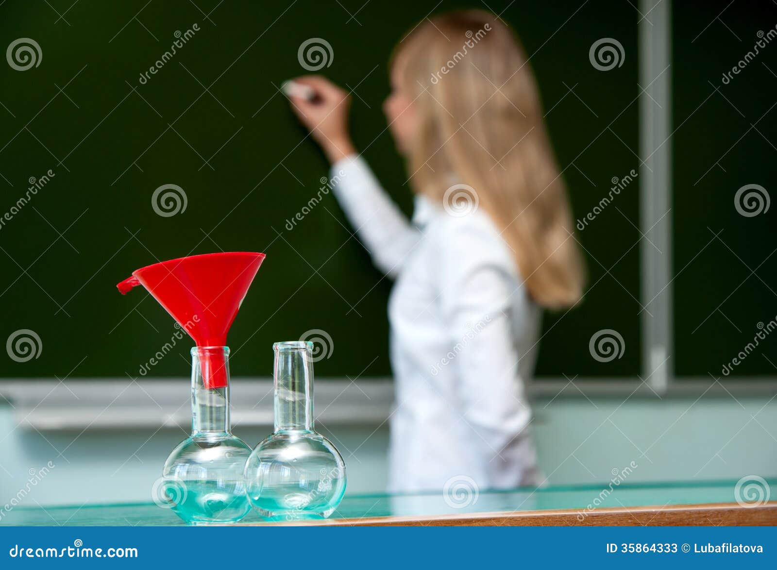 Flasks for chemistry stock image. Image of classroom 35864333